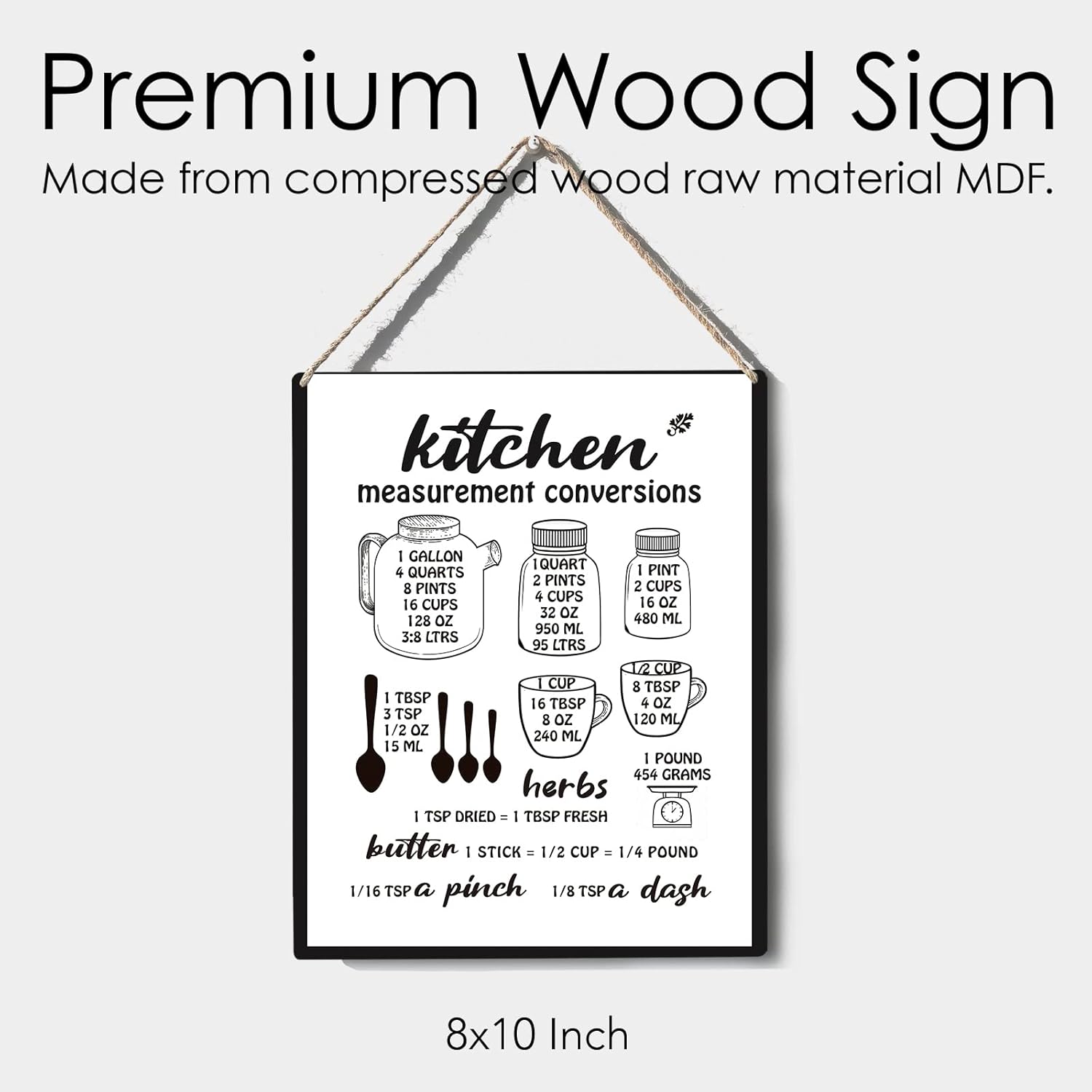 Xiolcxdr Divertido letrero de cocina, decoración de medición de cocina, conversiones, placa de madera para colgar en la pared, carteles para colgar