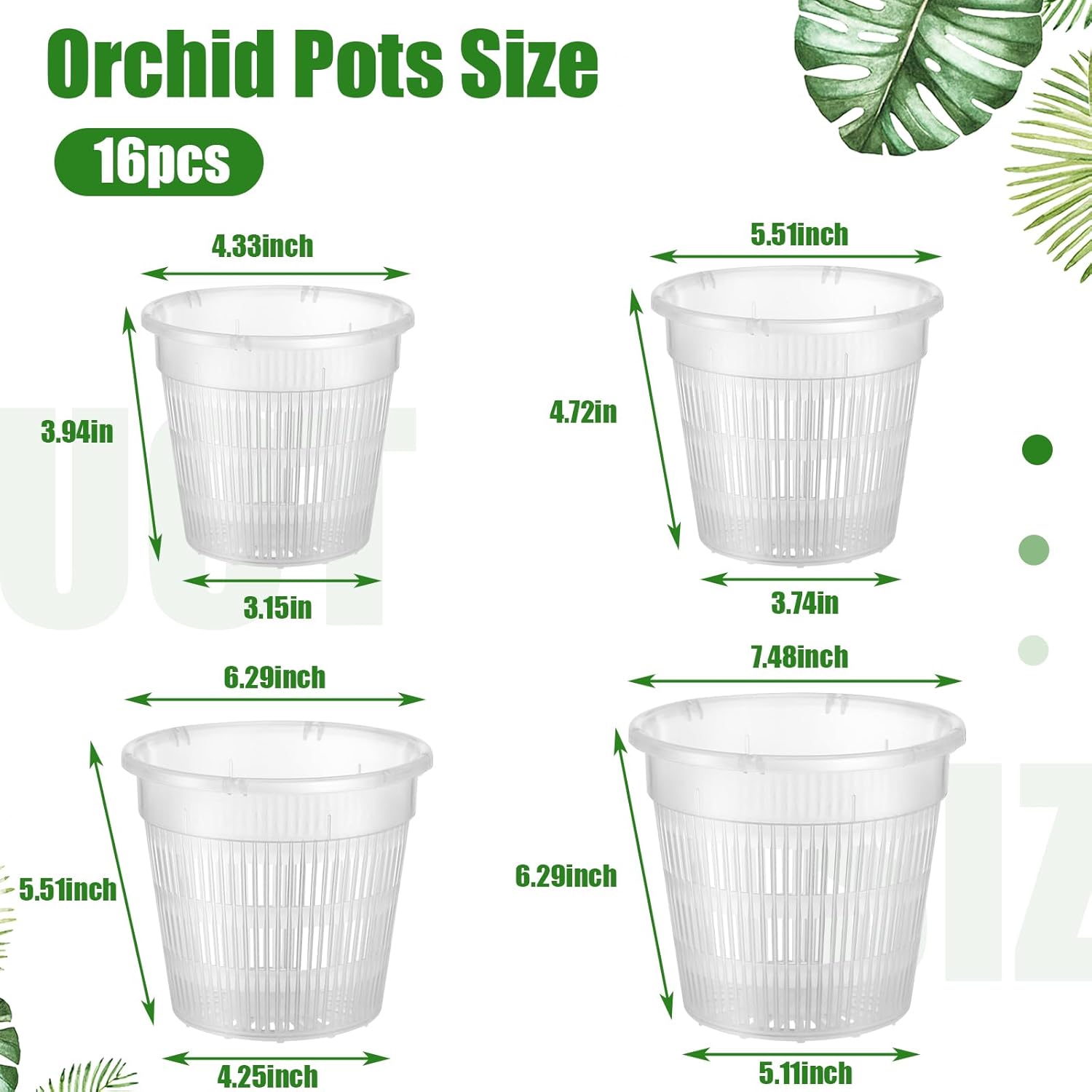 Macetas de orquídeas de 4.55.567.5 pulgadas con agujeros y platillos, macetas de plástico transparente para jardín, trasplante de orquídeas, macetas