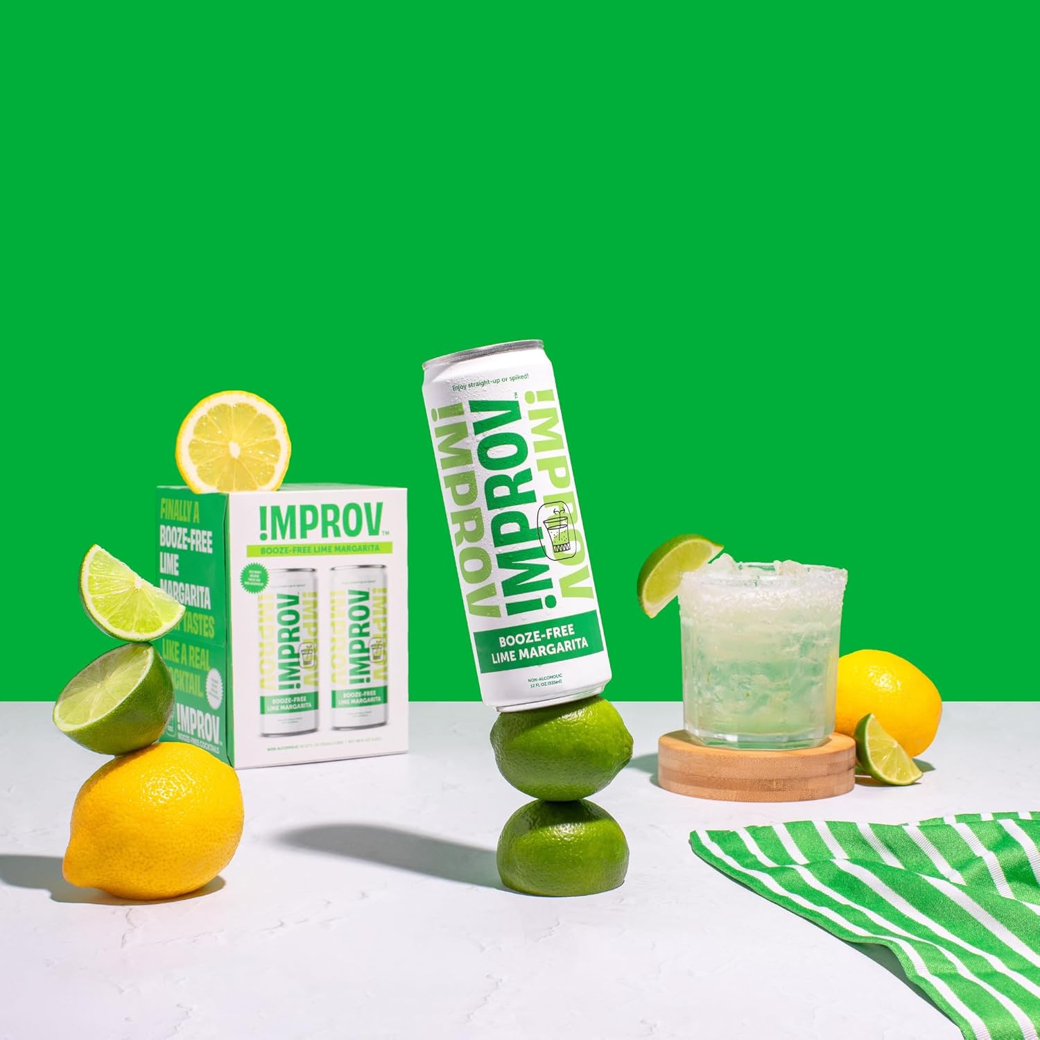 IMPROV Cócteles sin alcohol, bebida sin alcohol de 12 onzas, mezclador de bebidas sin alcohol, vegano, sin gluten, cero prueba (paquete de 4) (Lime