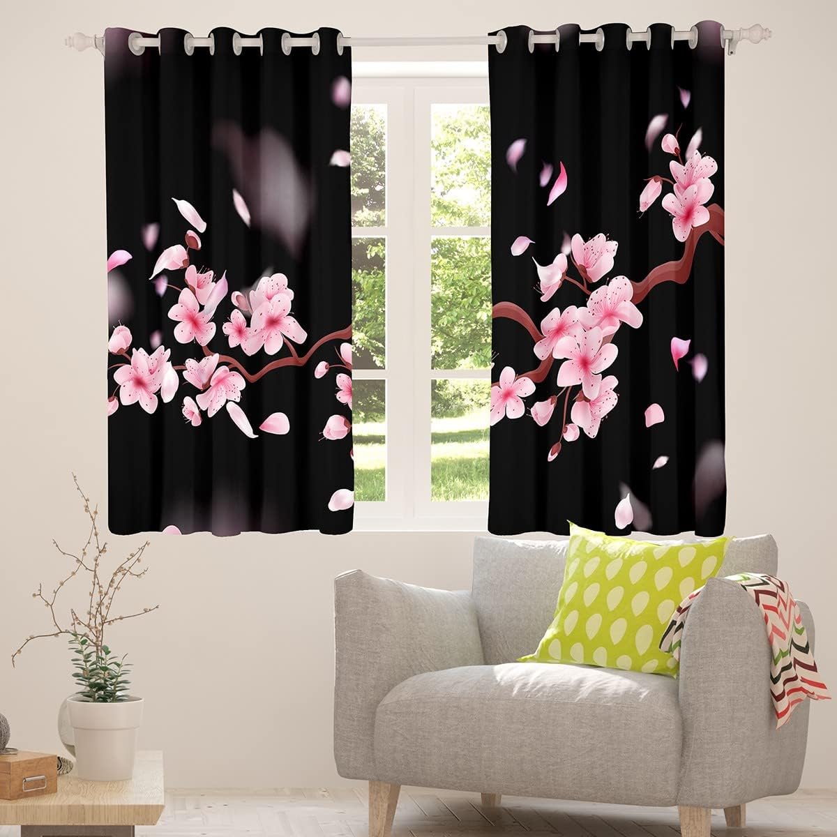 Feelyou Cortinas opacas de 30 % a 50 % de flores de cerezo, cortinas de estilo japonés para niños y niñas, cortinas florales botánicas para