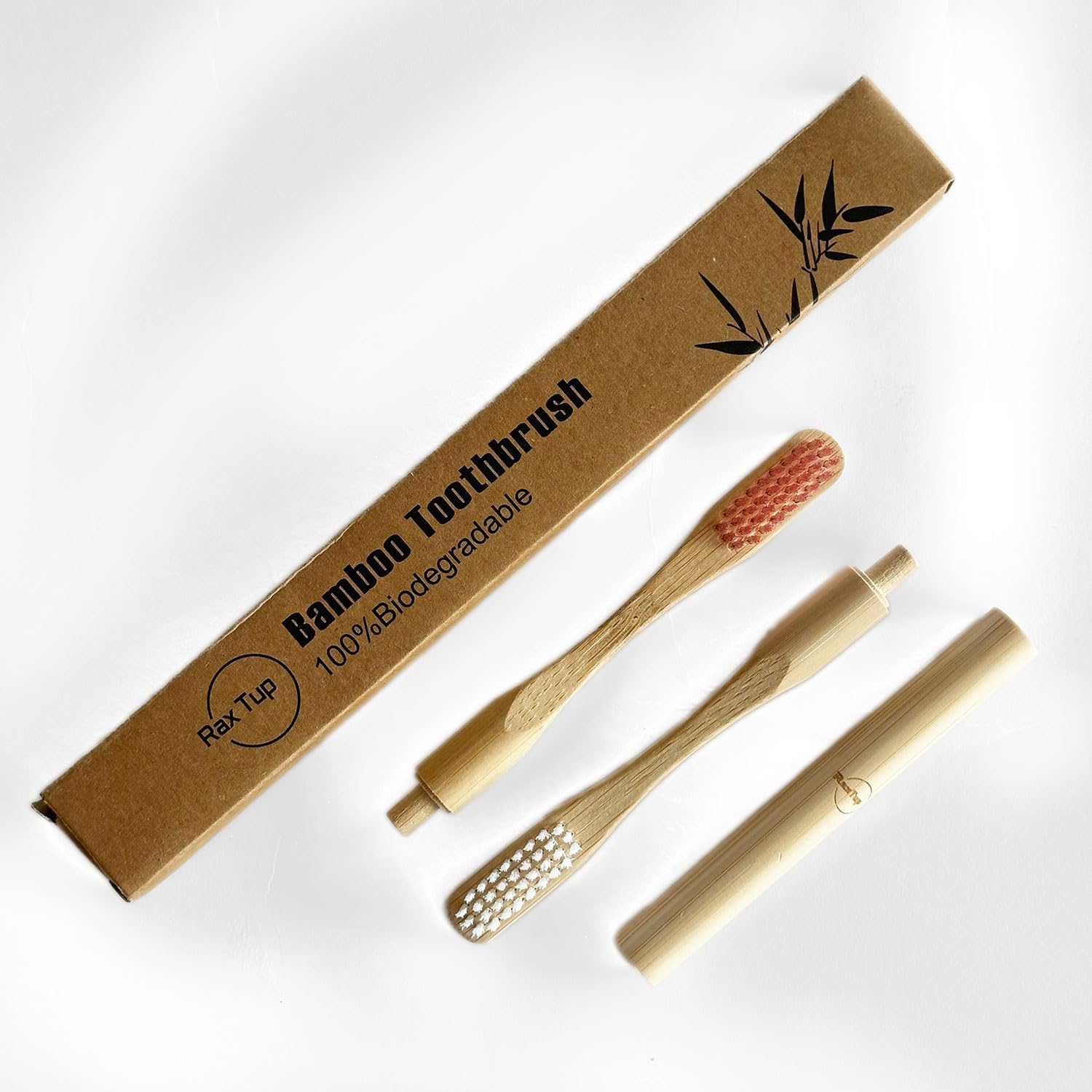 raxtup Cepillos de dientes de bambú natural biodegradables ecológicos con 1 cabezal de cepillo de bambú reemplazable, cerdas suaves para dientes de