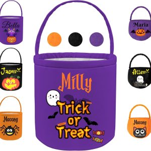 FwSYouMAI Cubo de Halloween personalizado con nombre, 12 patrones impresos, cestas de truco o trato para niños, cesta de fiesta de dulces FwSYouMAI Cubo de Halloween personalizado con nombre, 12 patrones impresos, cestas de truco o trato para niños, cesta de fiesta de dulces