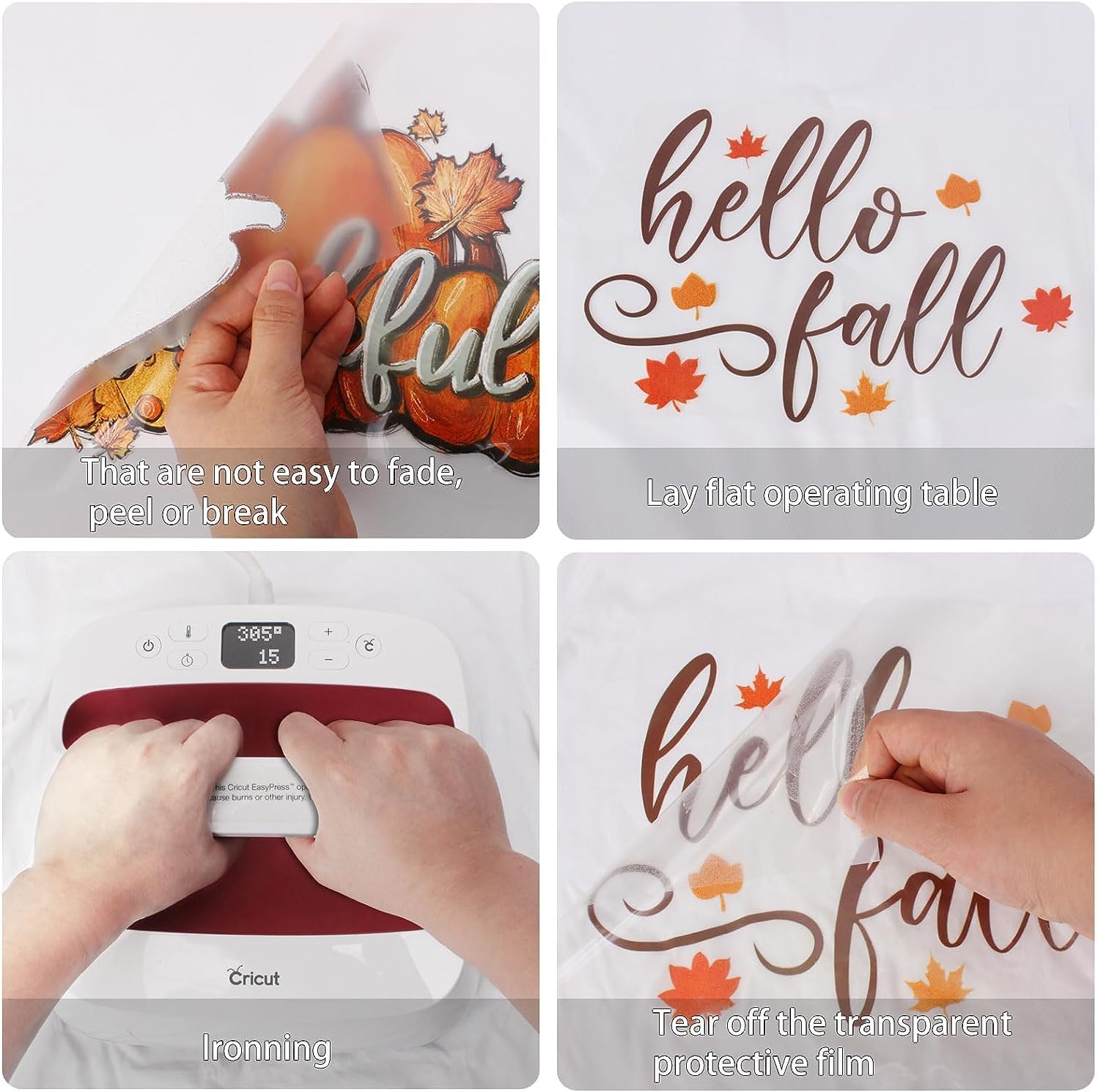 4 hojas de calcomanías de vinilo de transferencia de calor para otoño, Acción de Gracias, calcomanías para planchar en otoño, calabaza, gnomo, hojas