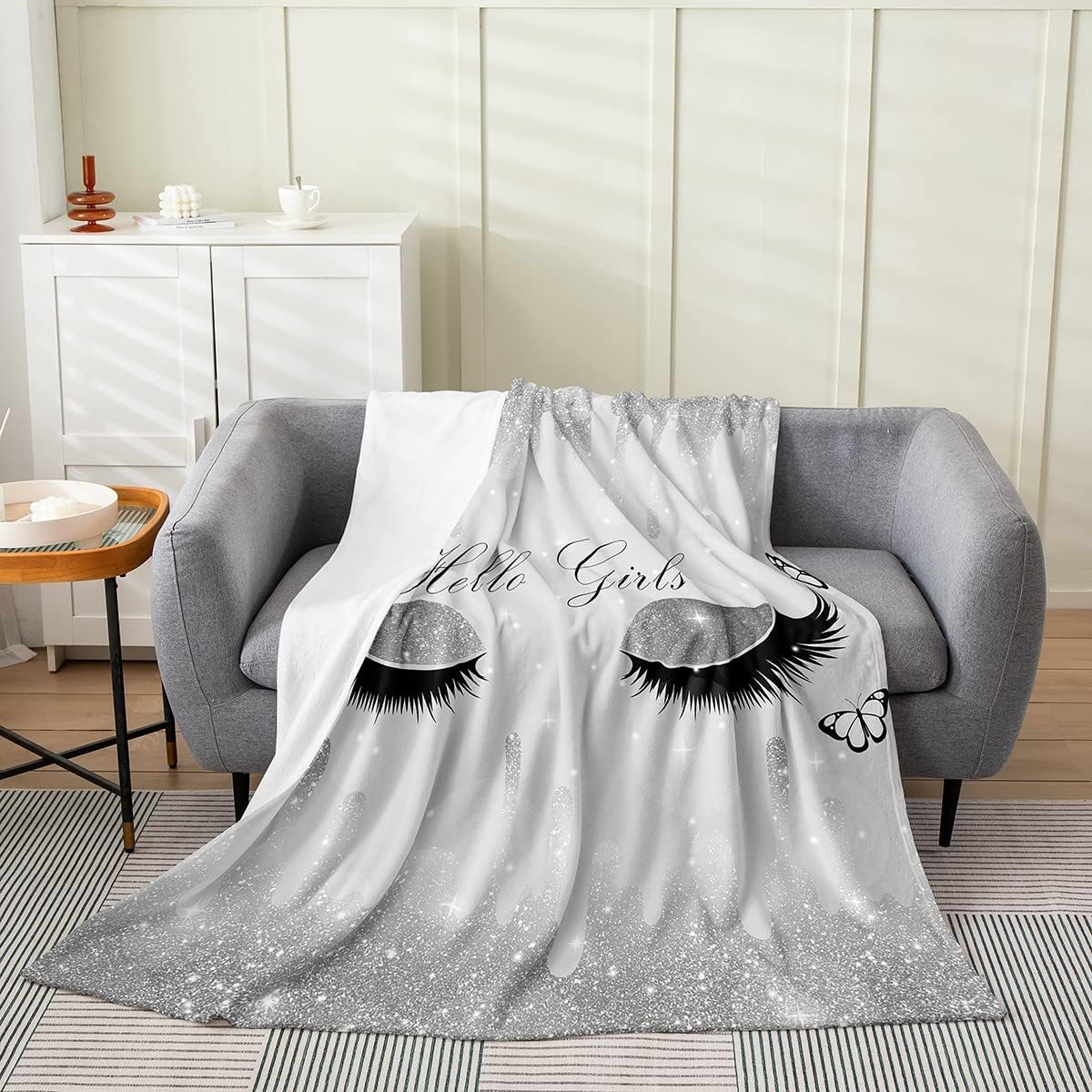 Manta de pestañas para niños y adultos, manta de franela de tinta fluida gris degradado, decoración de sofá cama, regalo para niñas, manta de forro