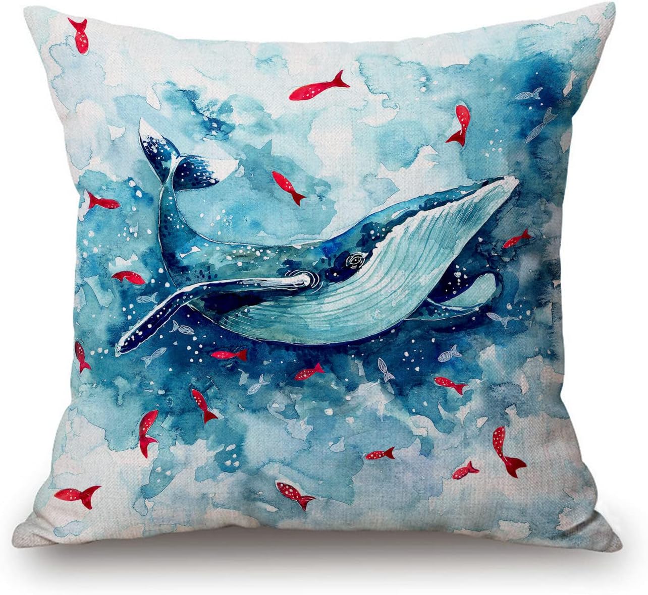 Funda de almohada para patio al aire libre, diseño de ballena en acuarela, decoración de granja, muebles exteriores, asiento oscilante, silla,