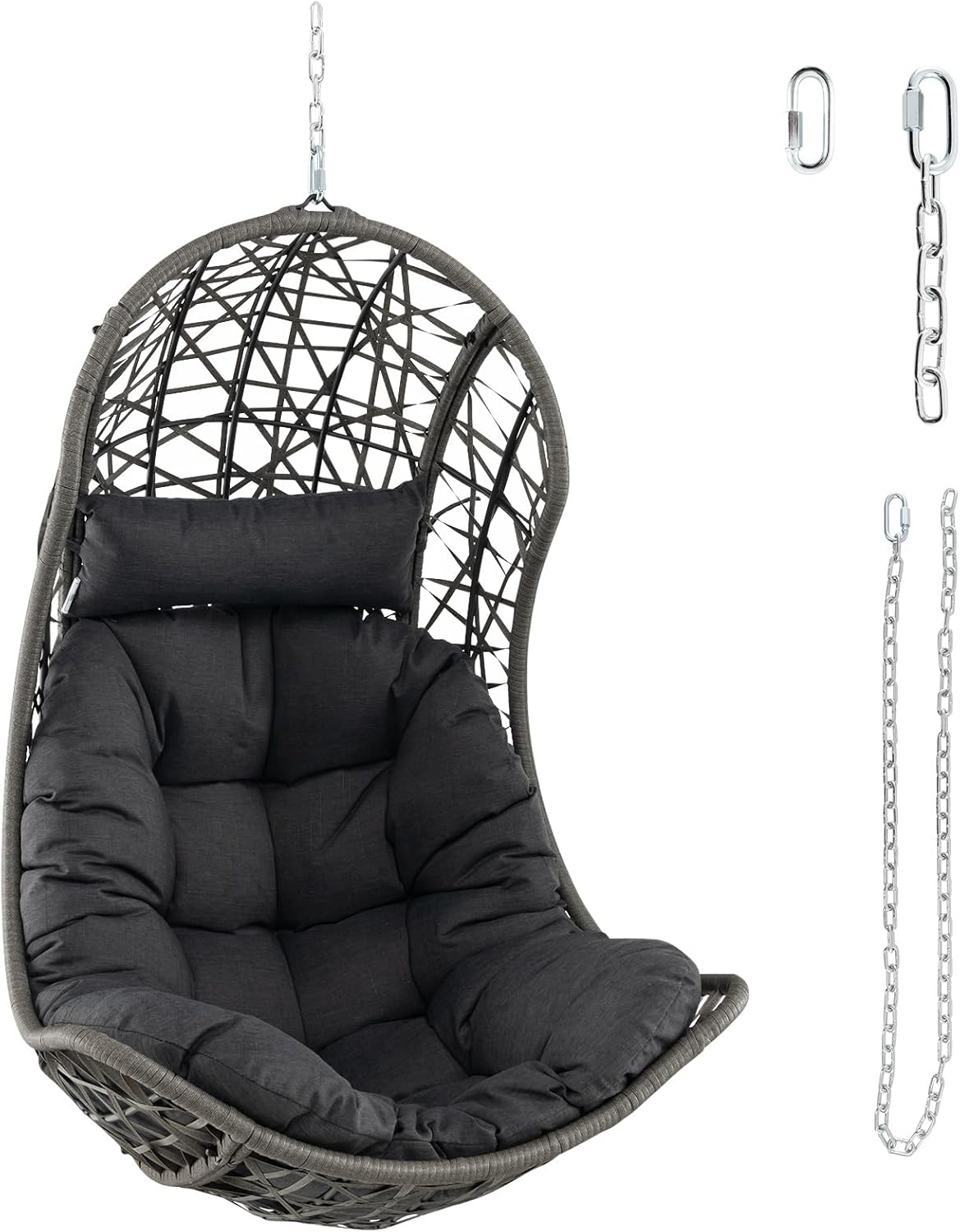 Giantex Swing Egg Chair Outdoor – PE Rattan Hammock Chair with Soft Pillow, Cushion, Metal Frame, Hanging Accessories, Indoor Basket Chair for