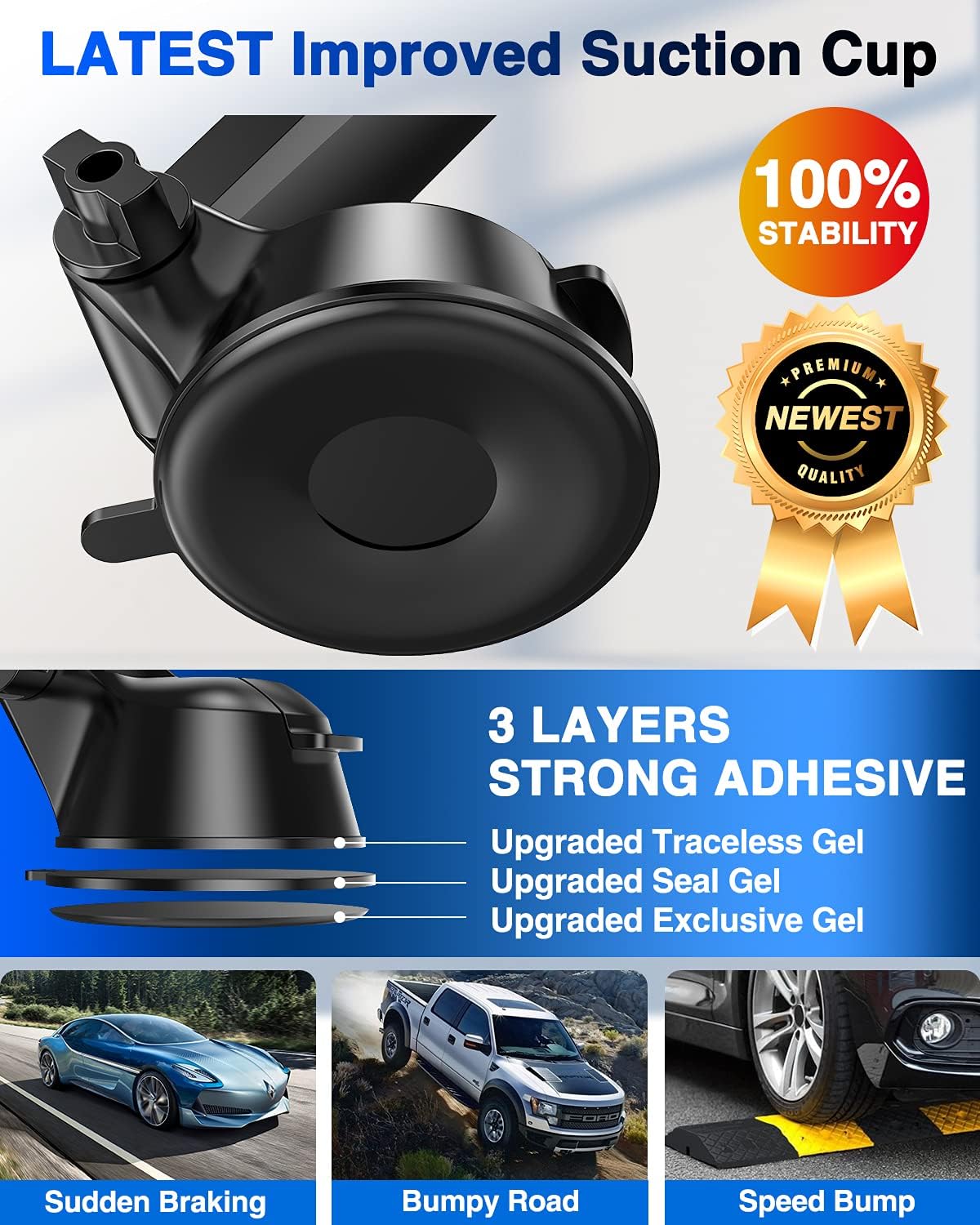 2024 Ultimate Car Phone Mount80+LBS Strongest Suction & Military-GradePatent & Safety Certs Cell Phone Holder Truck Stand for Dashboard Windshield