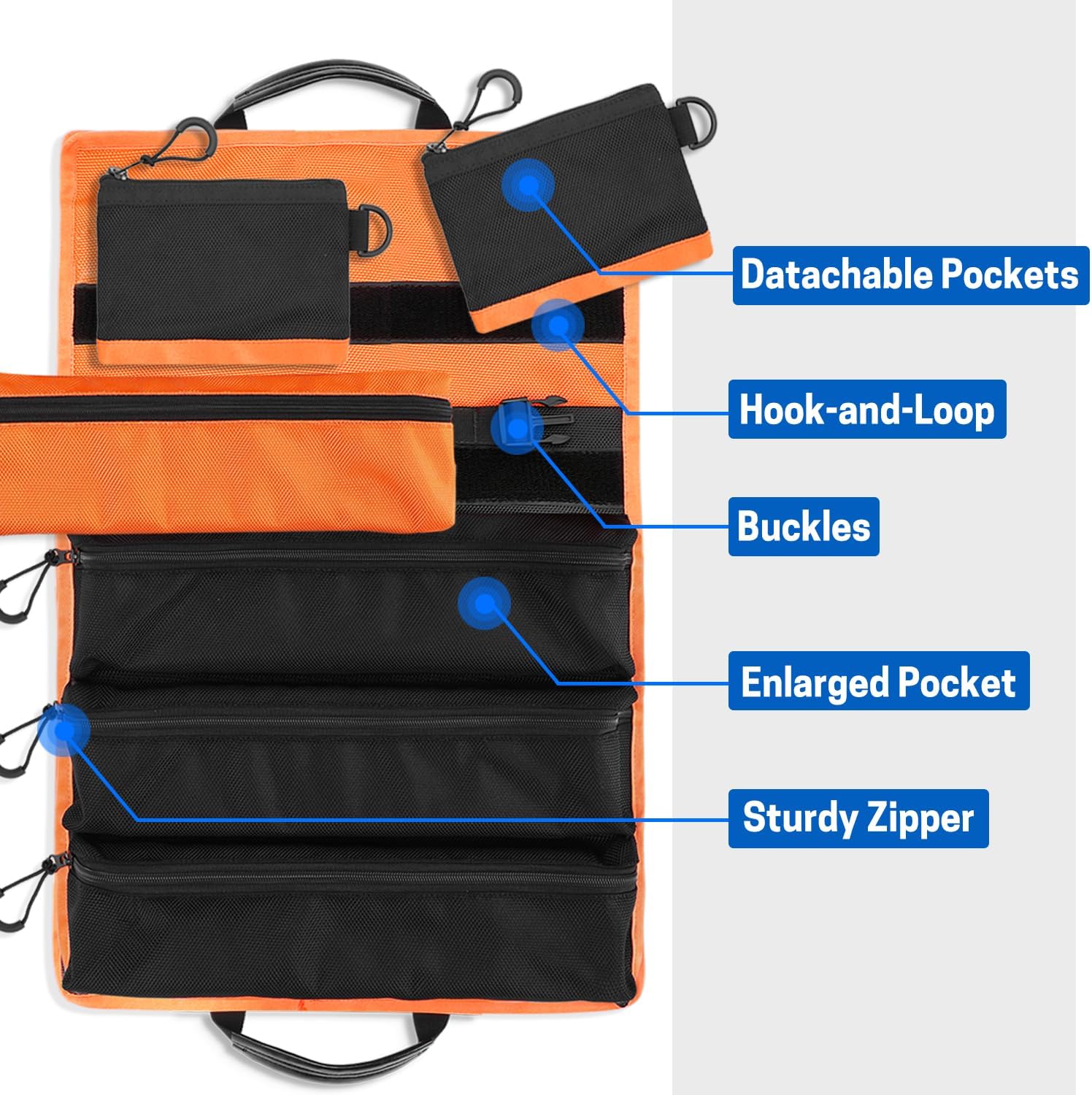 WISEPRO Bolsa enrollable para herramientas, bolsa enrollable de herramientas resistente con 3 bolsas desmontables, bolsas de rollo de herramientas