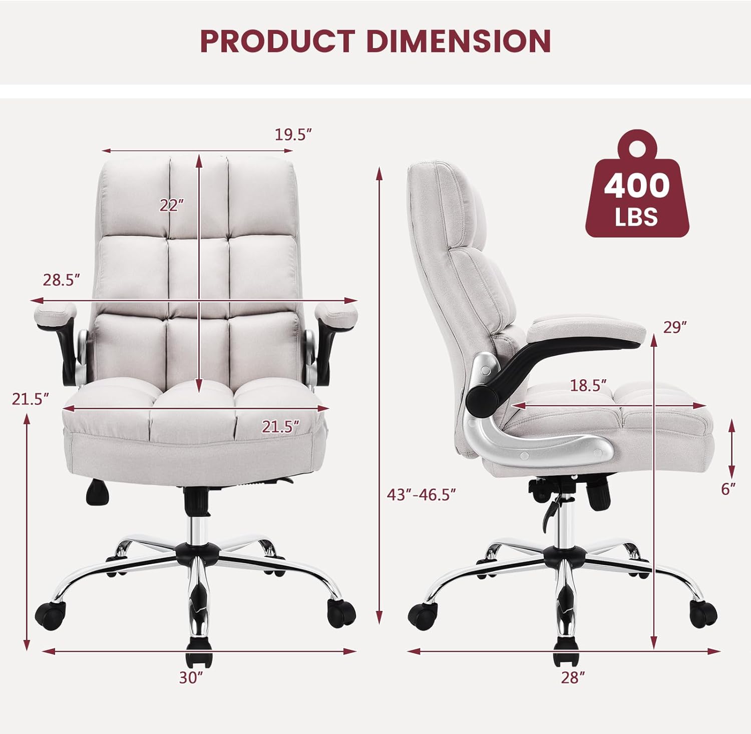COSTWAY Silla ergonómica de oficina en casa, silla de escritorio para computadora grande y alta con respaldo ajustable de inclinación y reposabrazos