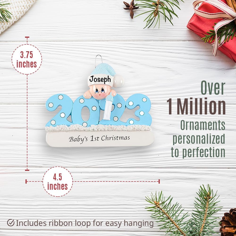 Adornos personalizados para la primera Navidad del bebé 2023  Personalización rápida y gratuita las 24 horas  Decoración azul personalizada de la