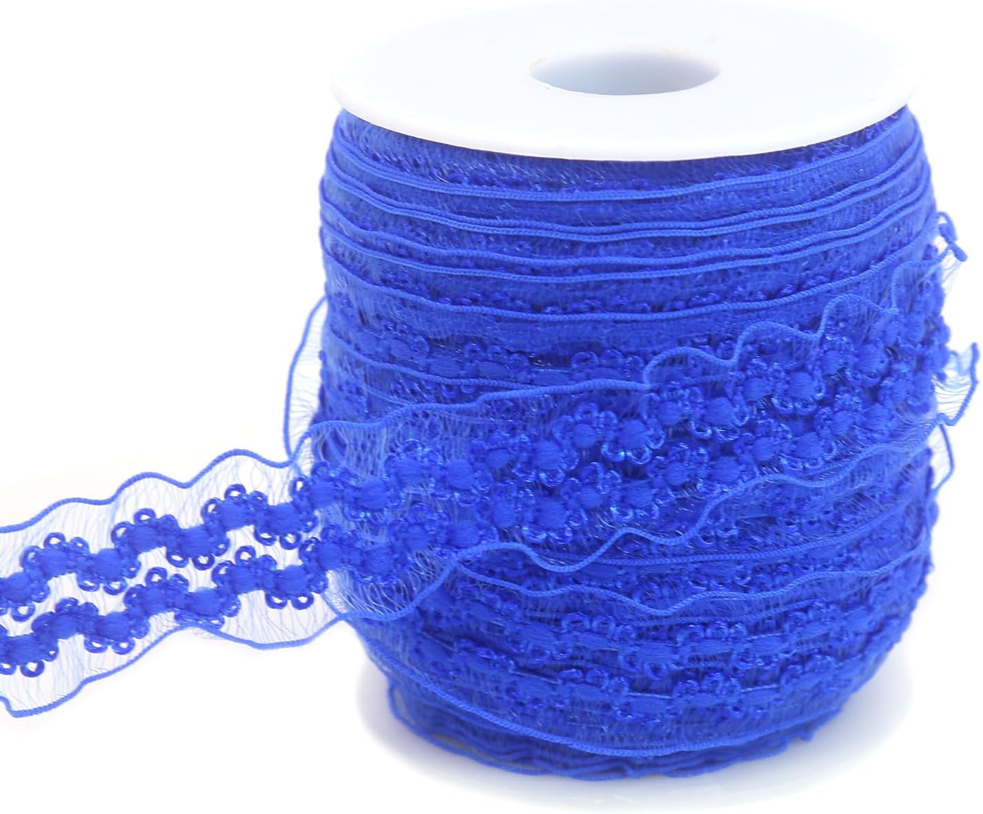 20 yardas, color azul real, doble volantes, ribete de organza elástico para manualidades, banda de encaje elástica, ropa y ropa para bricolaje,