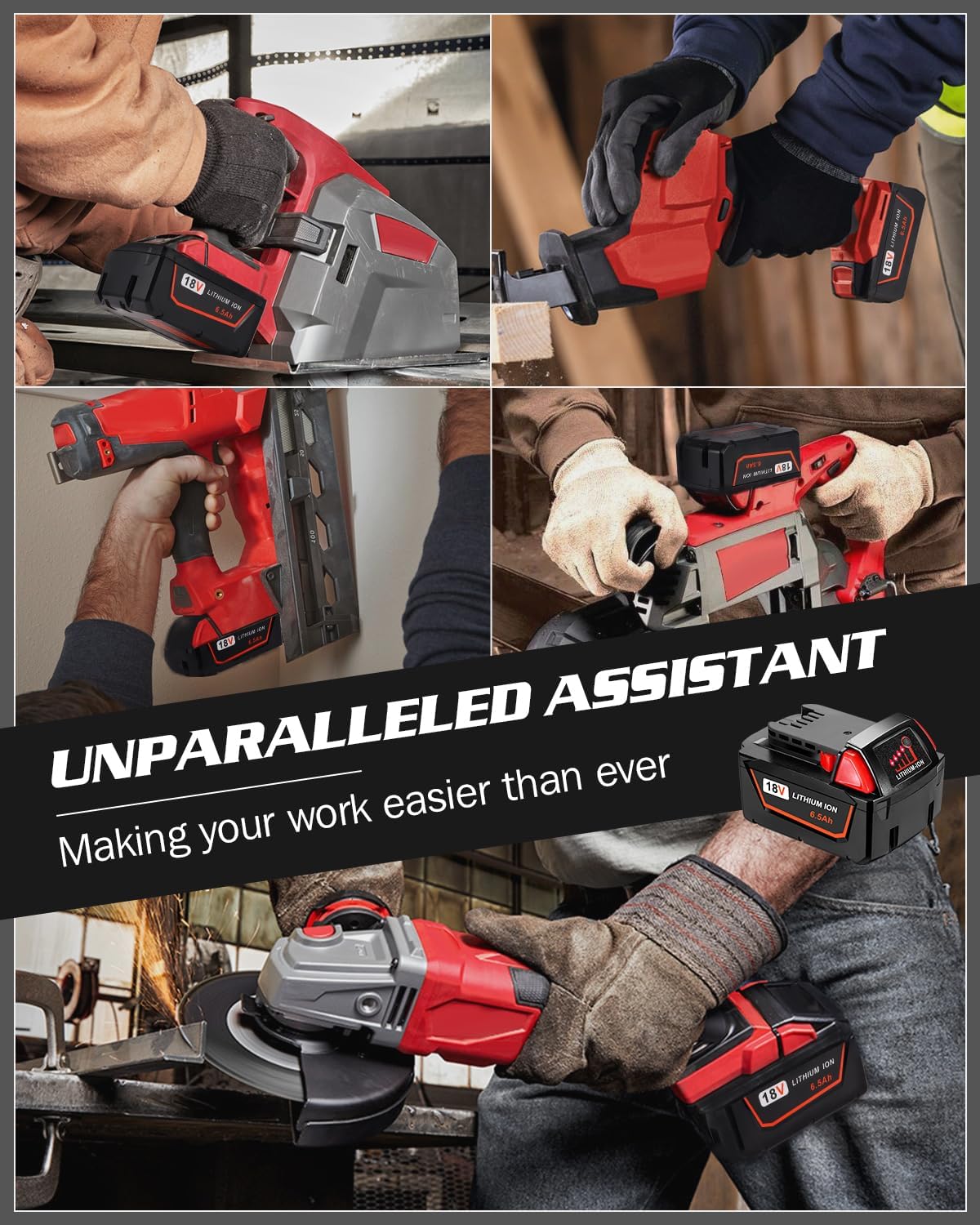 Fayeey Paquete de 2 baterías de litio de 6.5Ah 18V para Milwaukee M18 48-11-1850 48-11-1852 48-11-1862 48-11-1860 48-11-1828 48-11-1815 48-11-1815