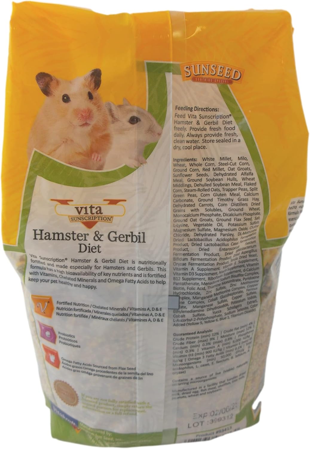 Sunseed Vita Sunscription Diet Hamster Gerbil Food (2.5 libras) con golosinas Trail Mix (5 onzas) – Paquete de folletos masticables y divertidos