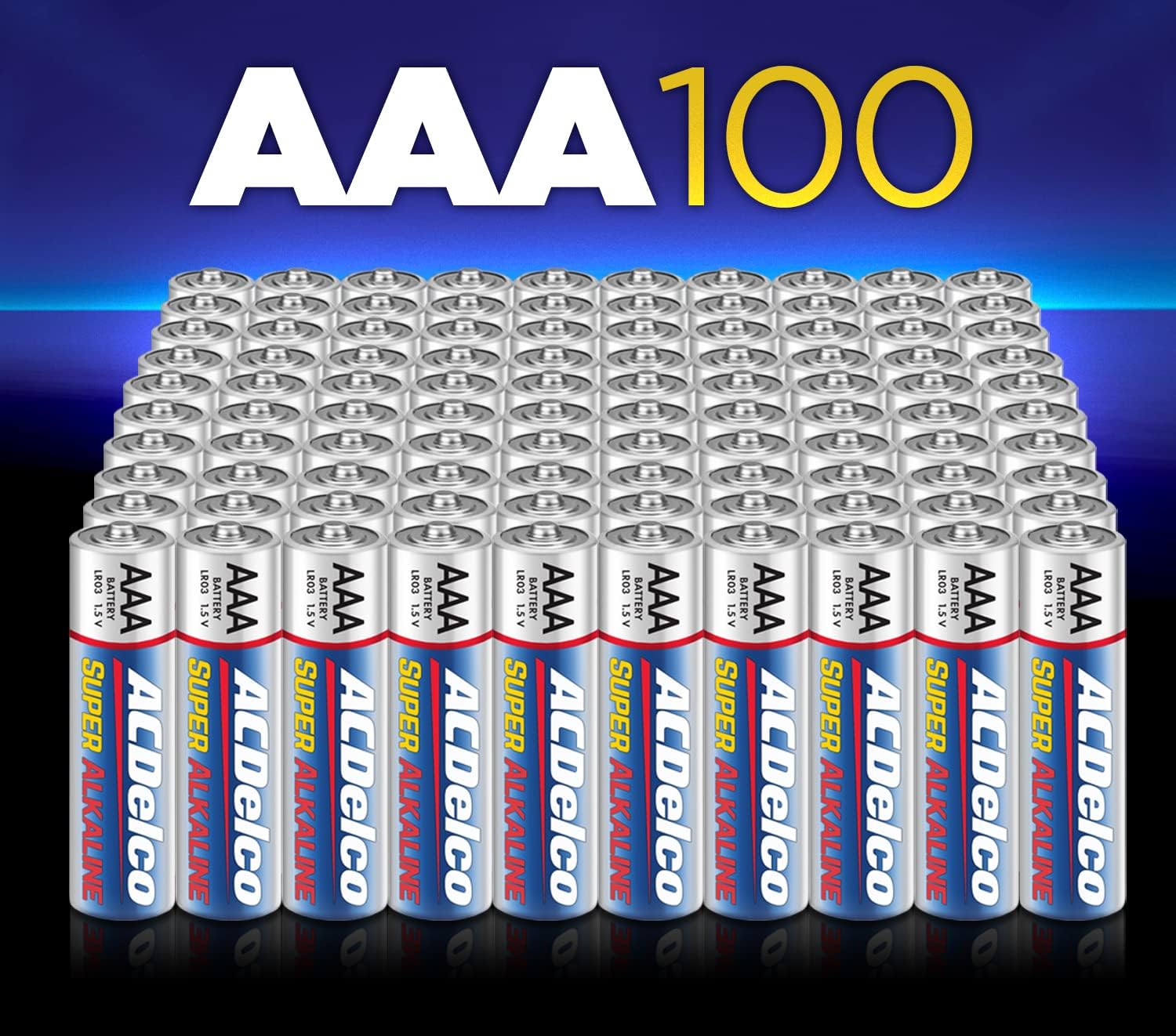 ACDelco 100 pilas AAA, batería súper alcalina de máxima potencia y ACDelco 60 pilas AA, batería súper alcalina de máxima potencia, 10 años de vida