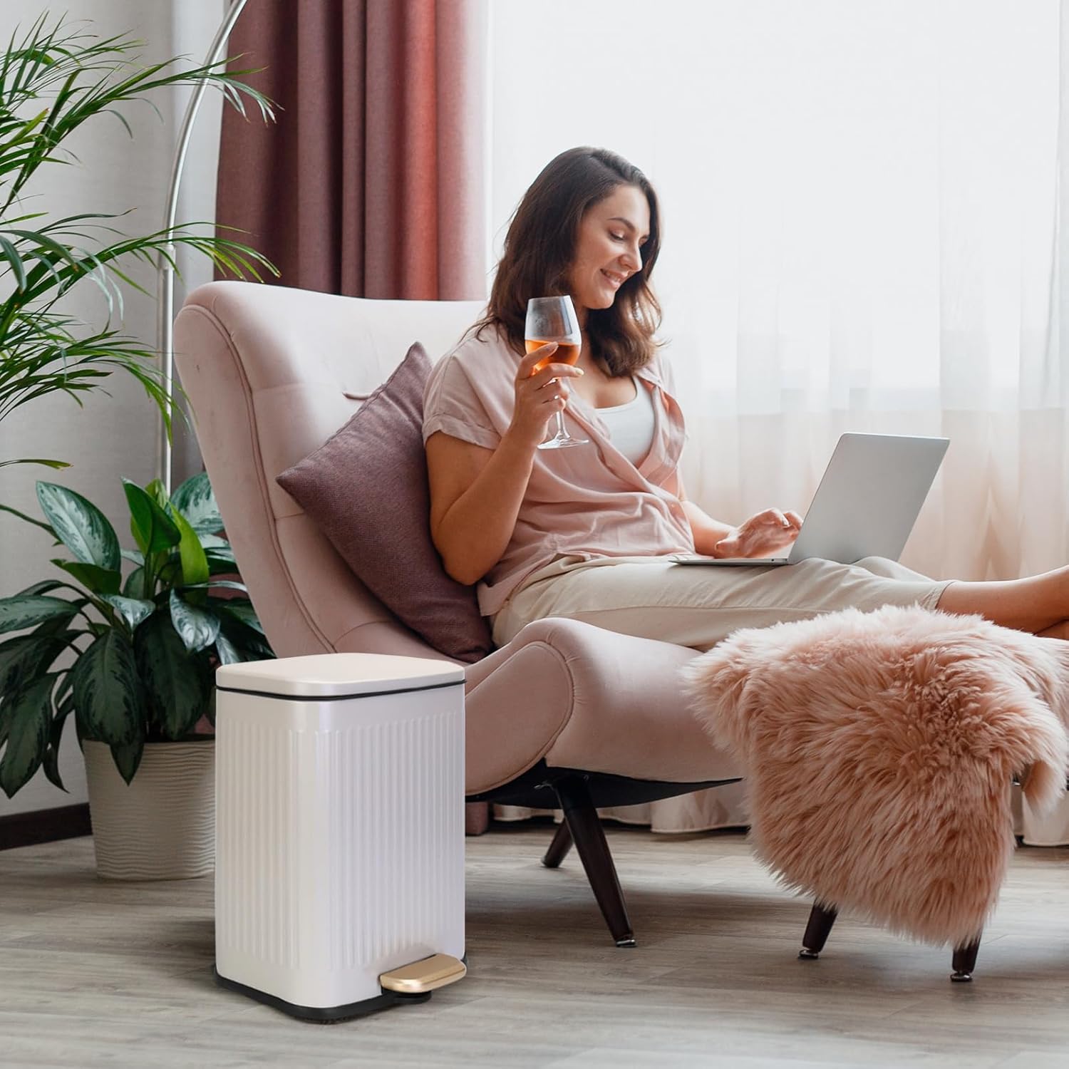 Triiter Cubo de basura rectangular de 3.5 galones con tapa de cierre suave, cubo de basura de acero inoxidable con cubo interior extraíble, papelera