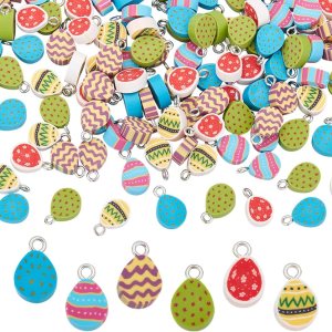 CHGCRAFT 144 dijes de arcilla polimérica de huevo de Pascua de 6 estilos, colgante de arcilla suave para decoración de Pascua, rellenos de huevos y CHGCRAFT 144 dijes de arcilla polimérica de huevo de Pascua de 6 estilos, colgante de arcilla suave para decoración de Pascua, rellenos de huevos y