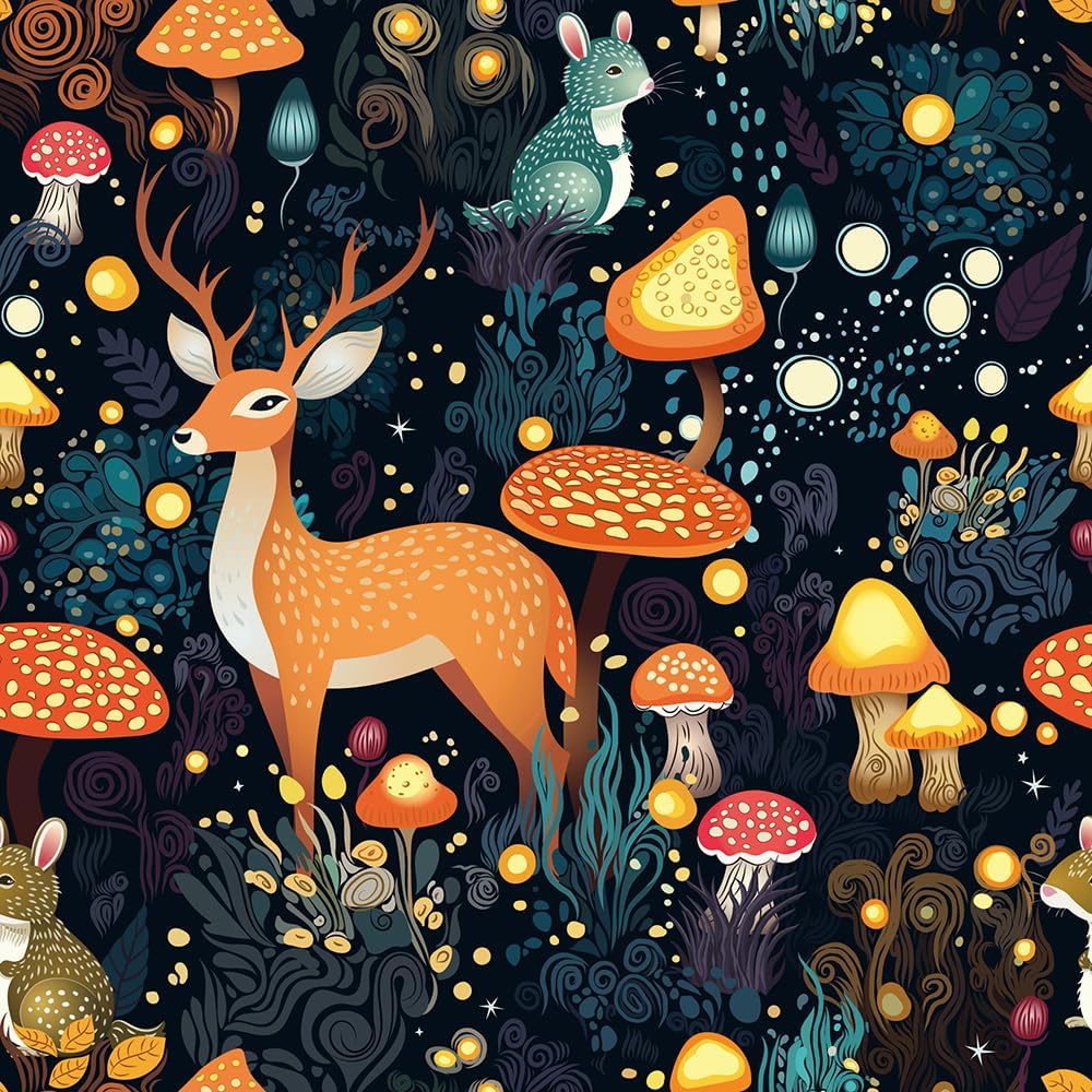 VistaPalette Papel tapiz autoadhesivo de 18 x 236 pulgadas, diseño de hadas, animales, bosque, ciervo, ratón, hongos, hongos, papel de contacto