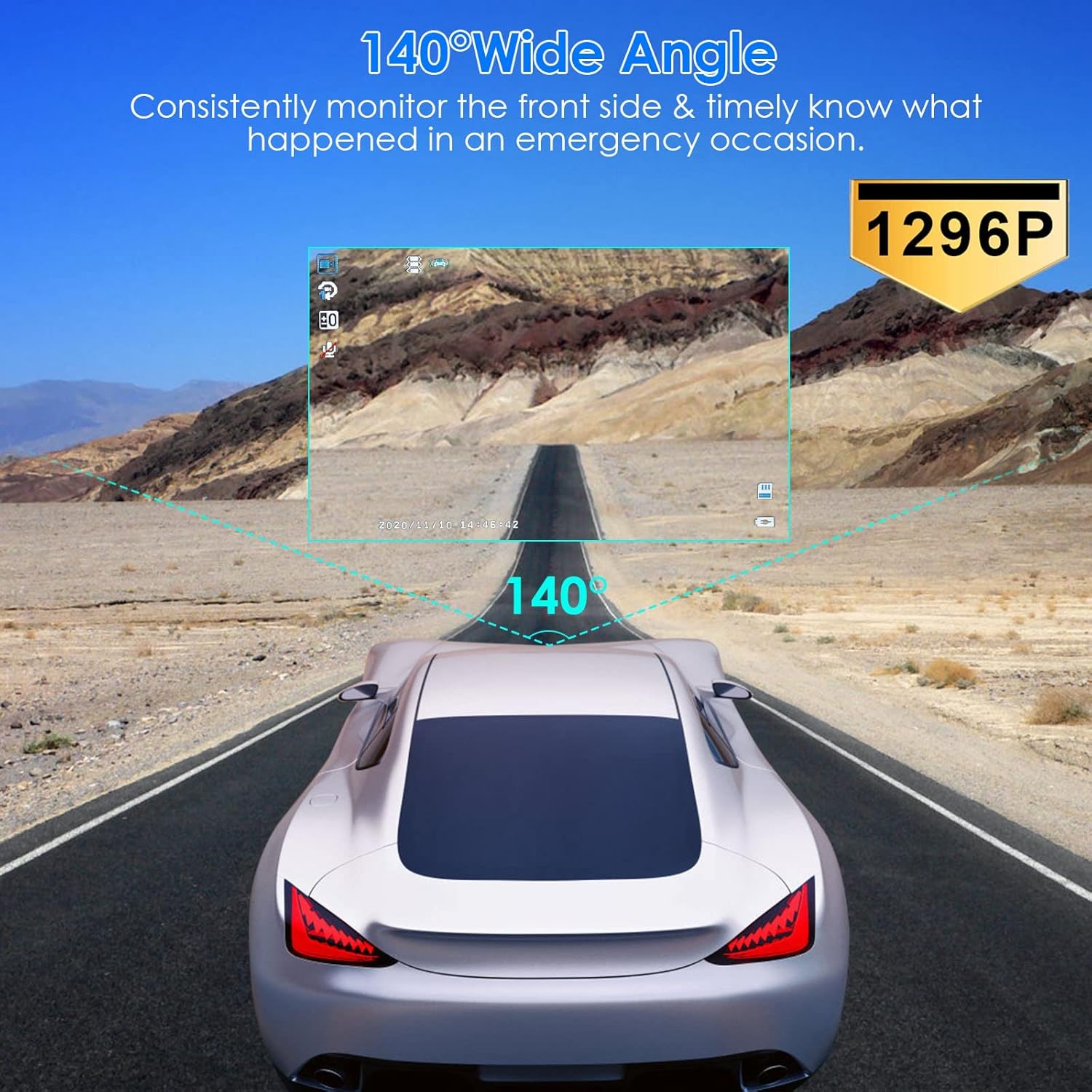iMountek Cámara de tablero 1080P 4 pulgadas pantalla táctil 3 canales cámara frontal interior y trasera 140 HD gran angular vehículo conducción