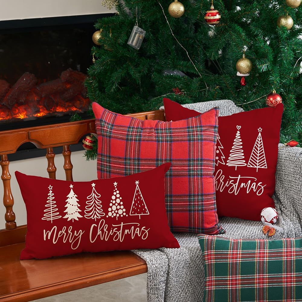 DFXSZ Fundas de almohada de Navidad de 18 x 18 pulgadas, árbol de Navidad, decoración roja decorativa de invierno y Navidad para el hogar, sofá, 143C
