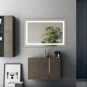 Espejo de baño LED de 40 x 24 pulgadas, espejo de tocador regulable, espejos de pared con 3 colores, antivaho, a prueba de roturas, memoria Espejo de baño LED de 40 x 24 pulgadas, espejo de tocador regulable, espejos de pared con 3 colores, antivaho, a prueba de roturas, memoria