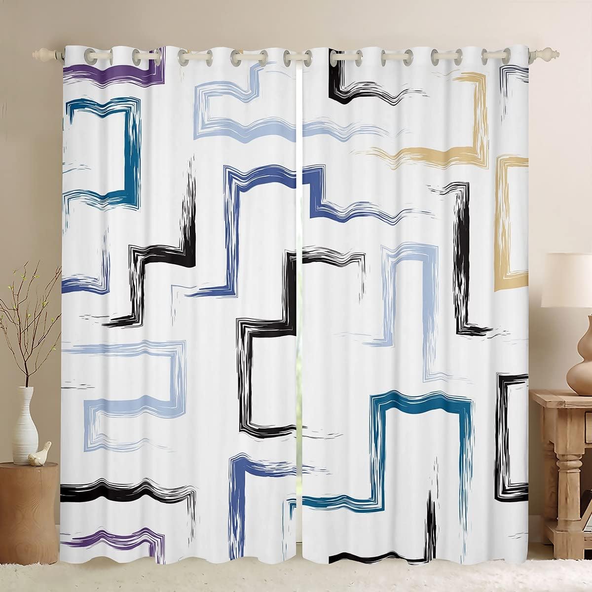Cortinas de ventana de graffiti geométrico en acuarela, arte abstracto de graffiti, cortinas opacas artísticas para oscurecer las manchas, diseño