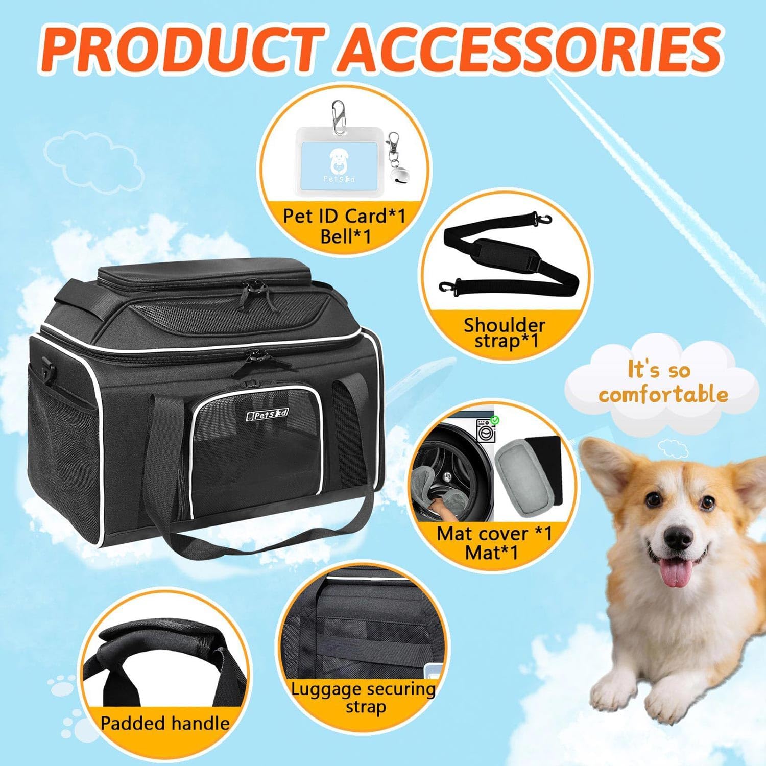 Petskd Transportador de mascotas extensible superior de 17 x 12 x 8.5 pulgadas, aprobado por aerolíneas JetBlue Allegiant Spirit, portador de lados