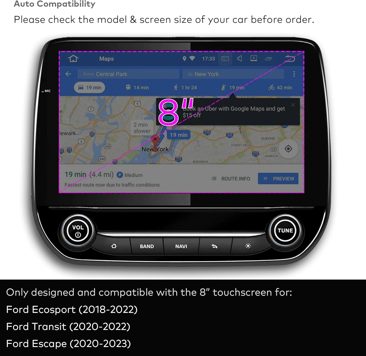 INNOSURE AG – Protector de pantalla de vidrio templado diseñado para Ford Escape (2020-2023), Transit (2020-2022), Ecosport (2018-2022), SYNC 3