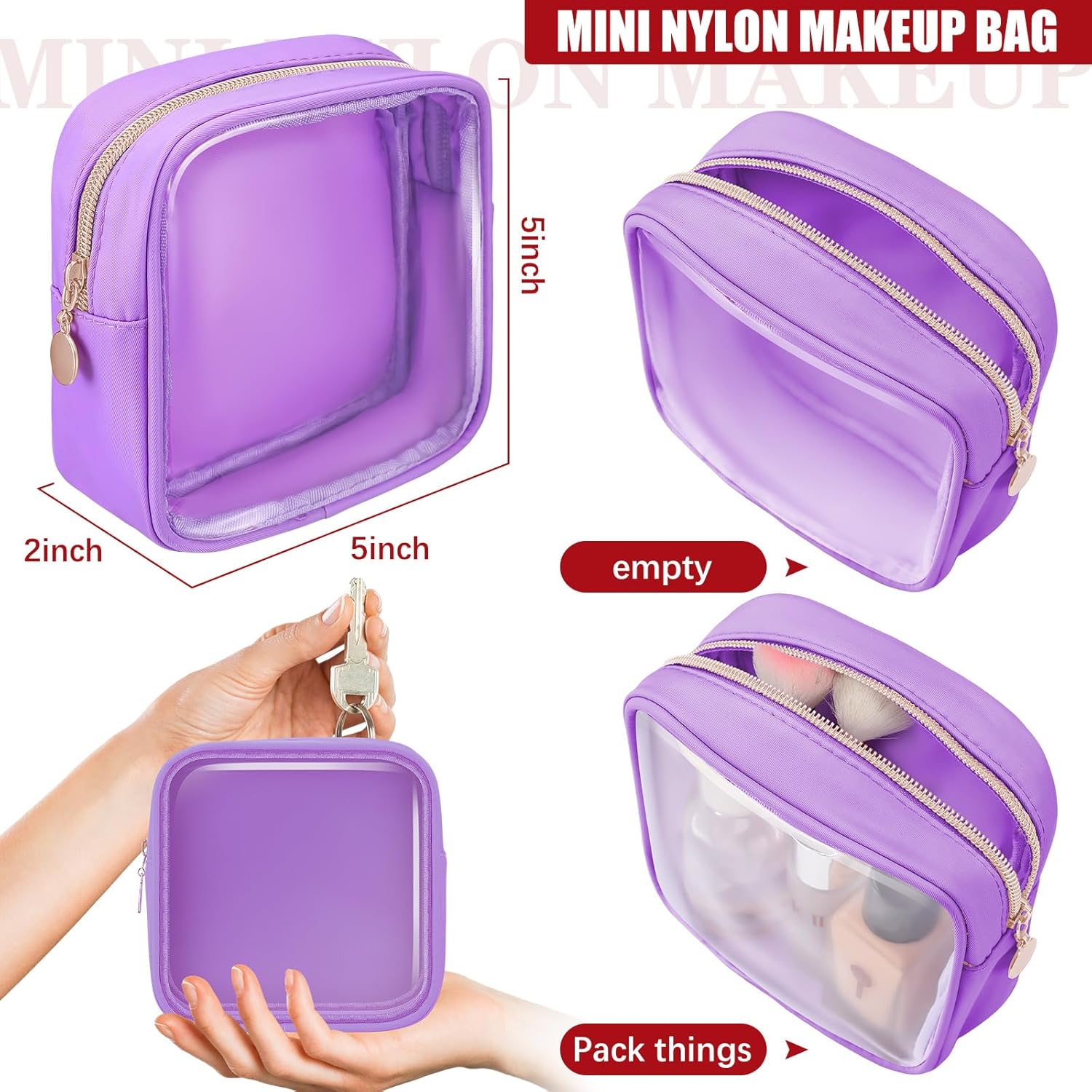 Hushee 4 bolsas de maquillaje transparentes para bolso, bolsa de maquillaje de nailon y PVC, bolsa de viaje para cosméticos, bolsa de aseo con