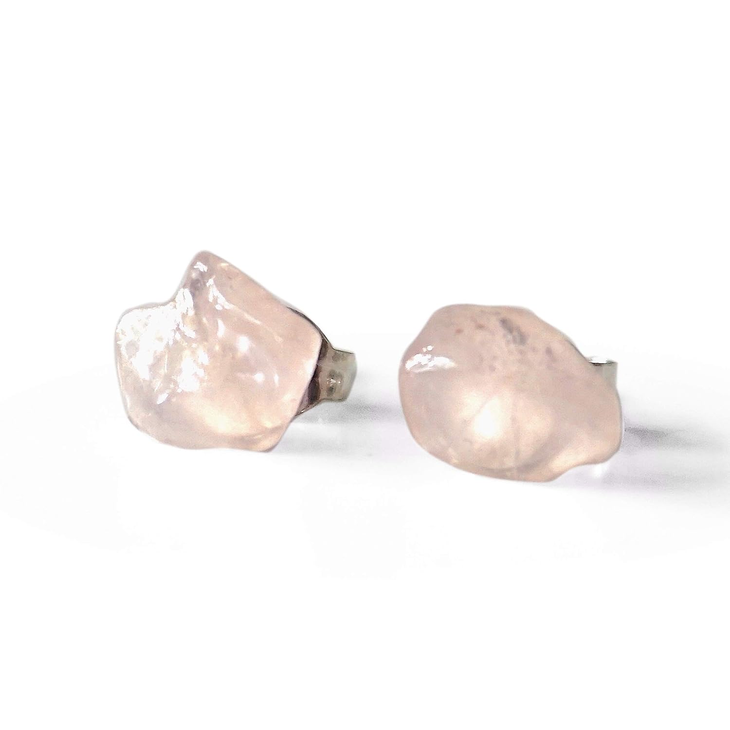 Designs by Nature Gems Handmade Rose Quartz Stud Earrings Sterling Silver, January Birthstone