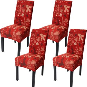 Betylifoy Juego de 4 fundas elásticas extraíbles para sillas de comedor, diseño de árbol de Navidad, alce, fundas para sillas de Navidad, para Betylifoy Juego de 4 fundas elásticas extraíbles para sillas de comedor, diseño de árbol de Navidad, alce, fundas para sillas de Navidad, para