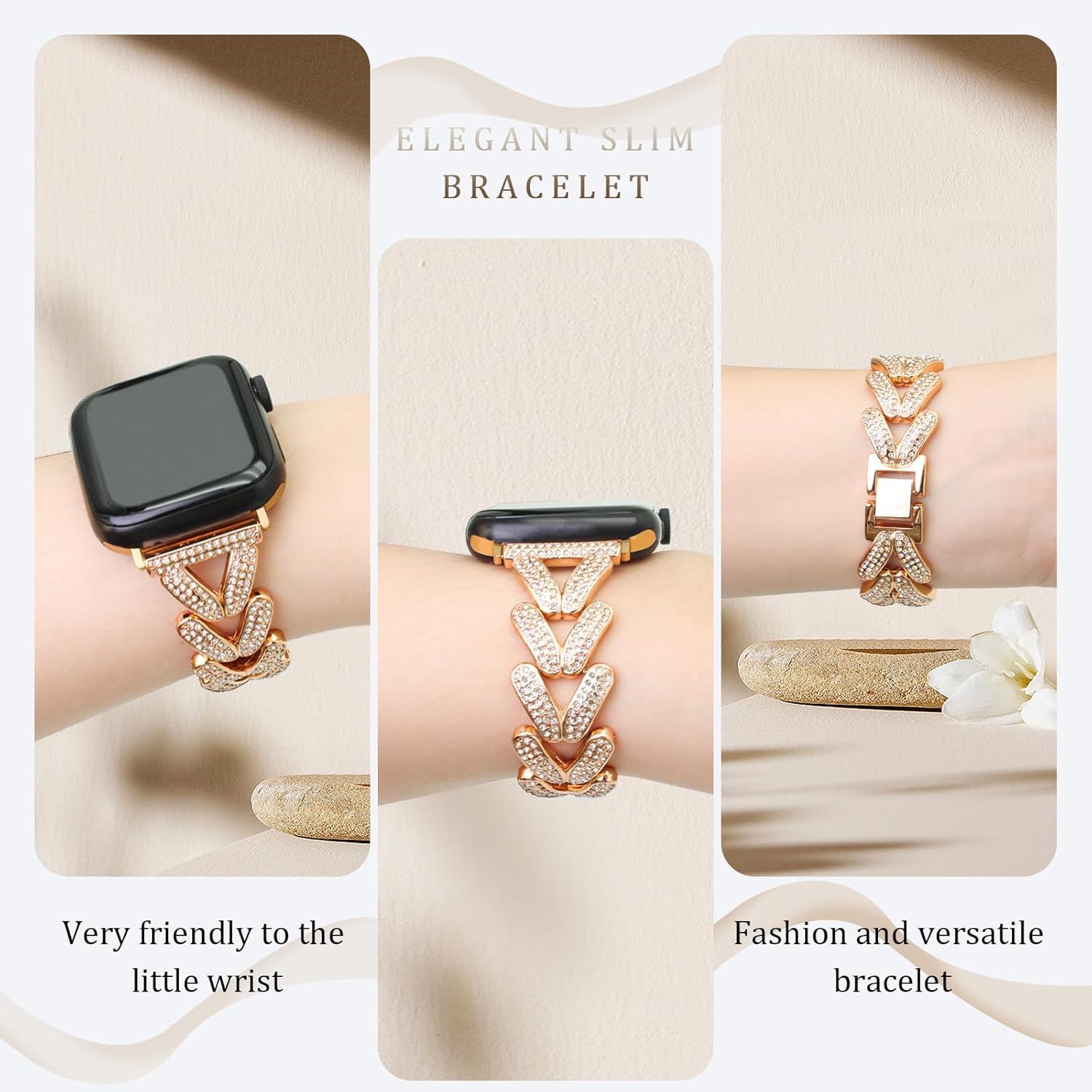 Correa de metal compatible con Apple Watch de 1.49, 1.57, 1.61, 1.65, 1.73, 1.77 y 1.77 pulgadas, elegante correa de repuesto con diamantes de