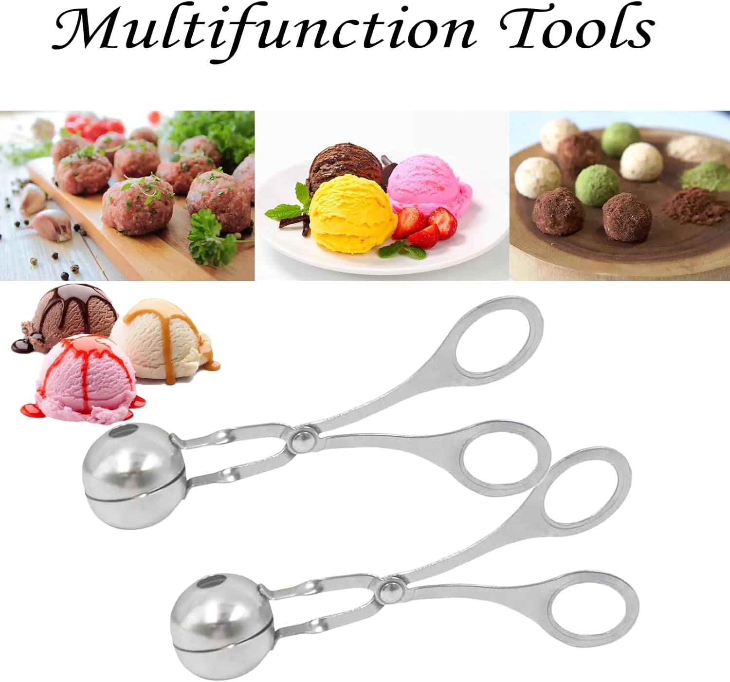 Paquete de 2 bolas de acero inoxidable para hacer bolas de albóndigas, pinzas de bola de carne sin pegar, moldes para tartas, pinzas de hielo,