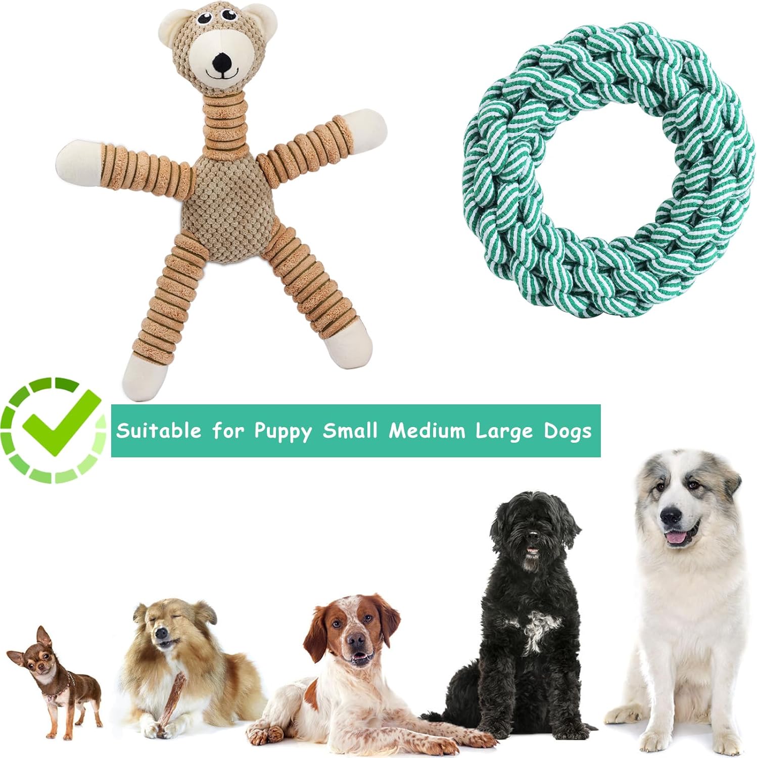 Juguetes de cuerda para perros, juguetes chirriantes para cachorros, perros pequeños, medianos y grandes, juguete de peluche de oso para perros,