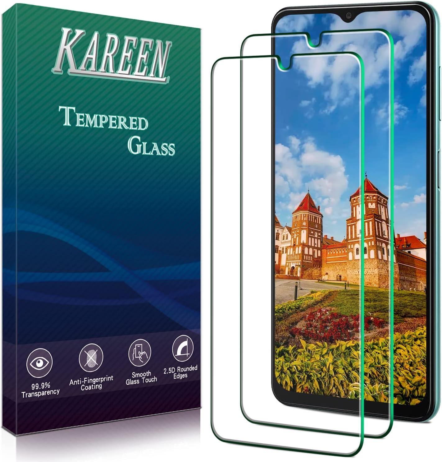 KAREEN Paquete de 2 Protector de pantalla diseñado para Samsung Galaxy A13 5G, vidrio templado, antiarañazos, sin burbujas, compatible con fundas,