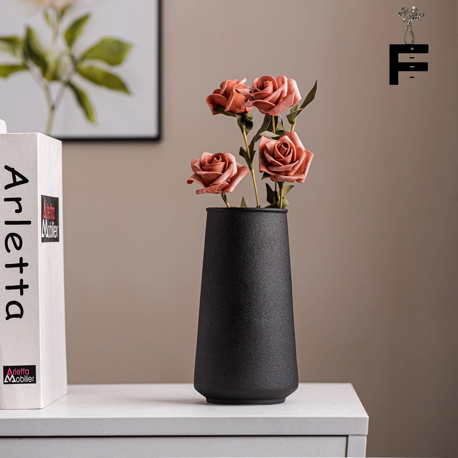 Juego de 2 jarrones negros de cerámica mate para centros de mesa, estilo bohemio pequeño y grande para decoración del hogar, apto para