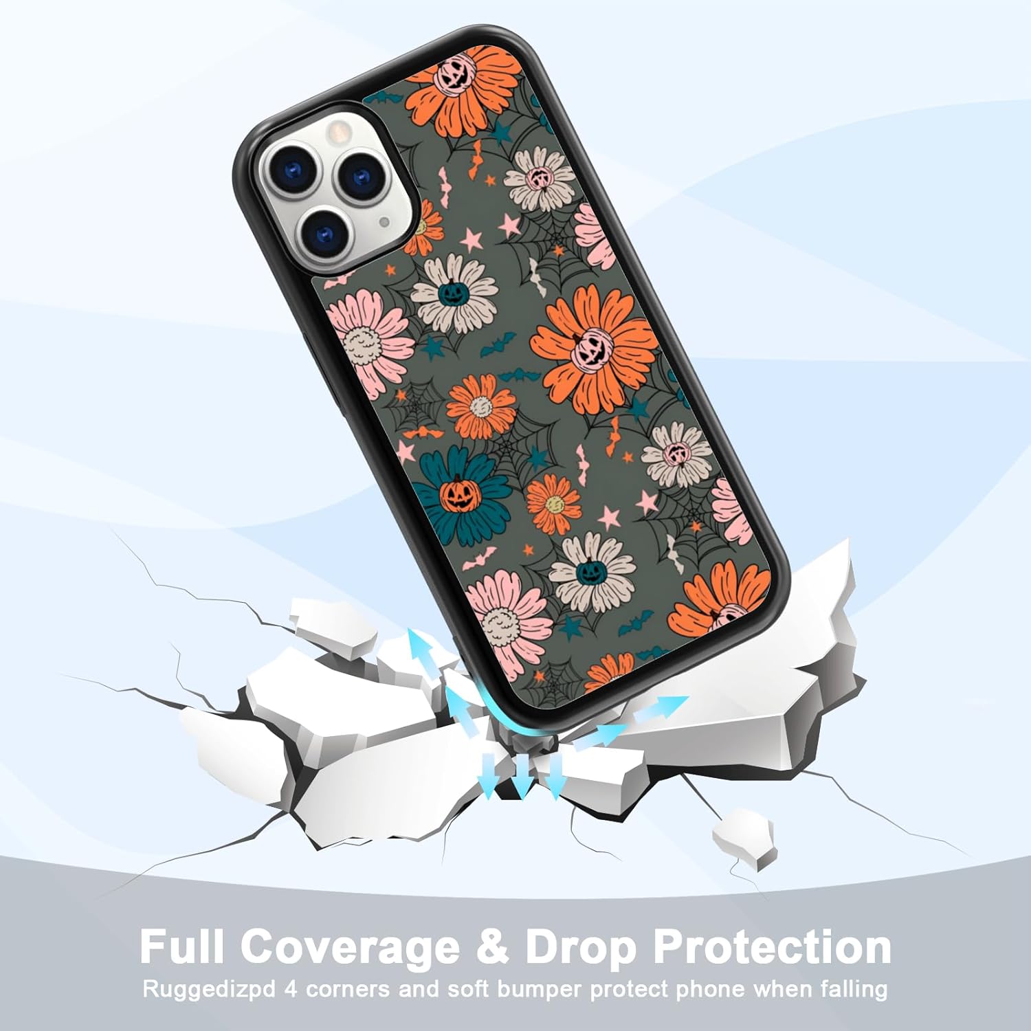 Funda para iPhone 11 Pro Max, funda protectora de poliuretano termoplástico (TPU) a prueba de golpes, diseño de cabeza de calabaza, diseño de araña,
