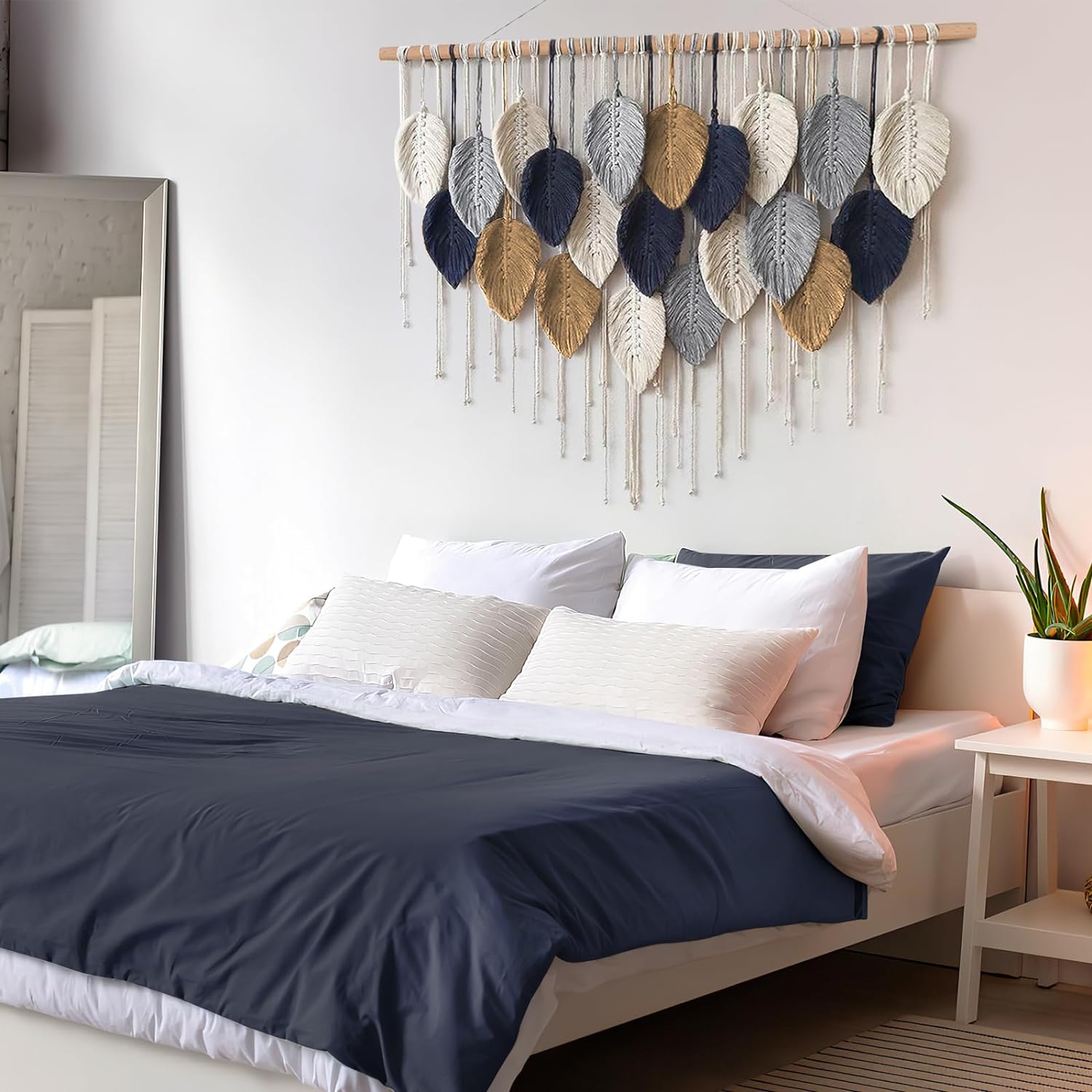 Alynsehom Tapiz de macramé para colgar en la pared, bohemio hecho a mano, elegante decoración de pared para dormitorio, sala de estar, guardería,