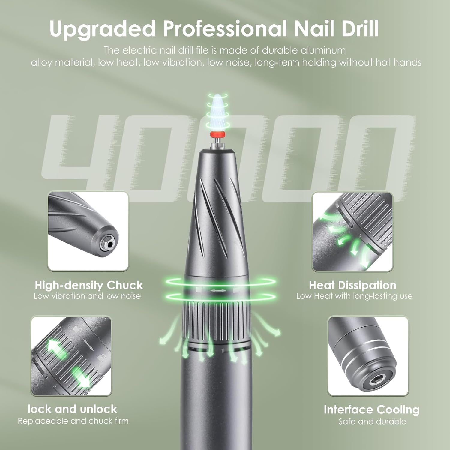 Taladro eléctrico de uñas, 40000 rpm, kit profesional de taladro de uñas Efile para uñas acrílicas de gel, alta velocidad, baja vibración, baja