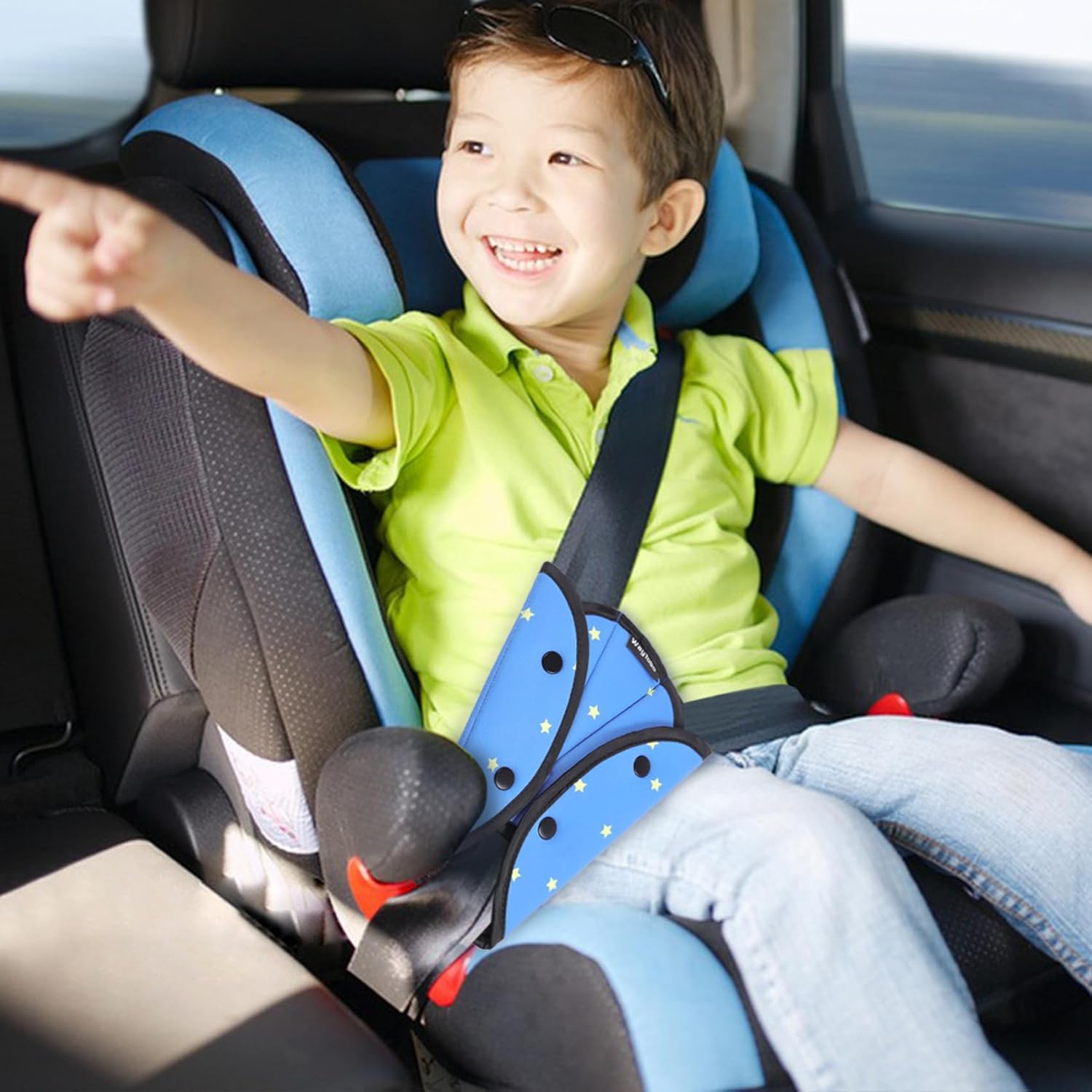 WayToGo Ajustador de cinturón de seguridad para niños, lindo patrón de dibujos animados para niños, funda de cinturón de seguridad para niños