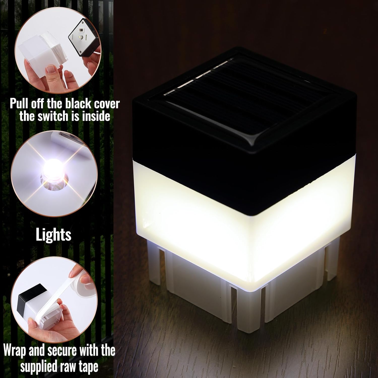 Hicarer Paquete de 12 luces solares para tapa de poste de valla de 2 x 2 pulgadas, luces solares para valla para jardín, poste solar, luces de tapa,