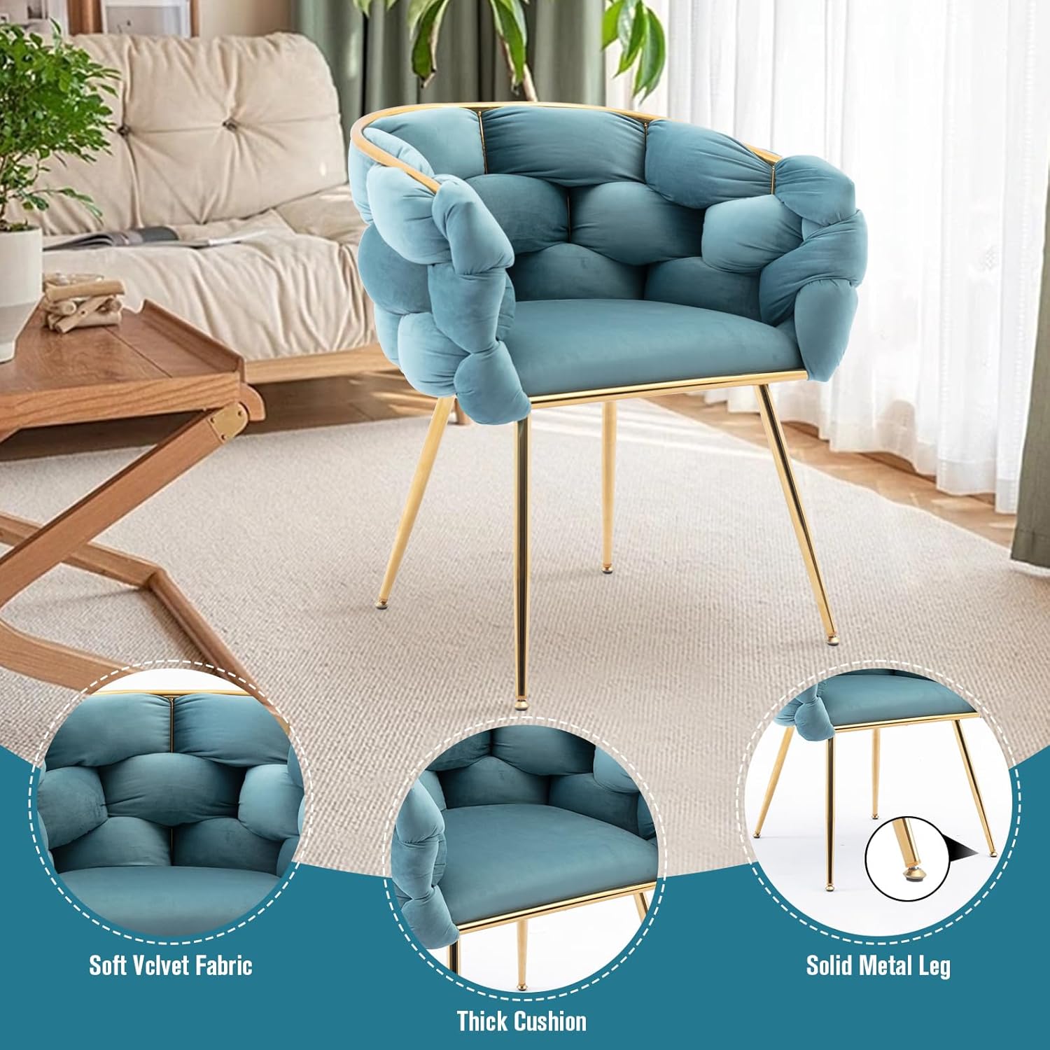 Ufurpie Sillas de comedor de terciopelo, sillas decorativas modernas con patas de metal dorado para comedor, cocina, tocador, sala de estar, juego