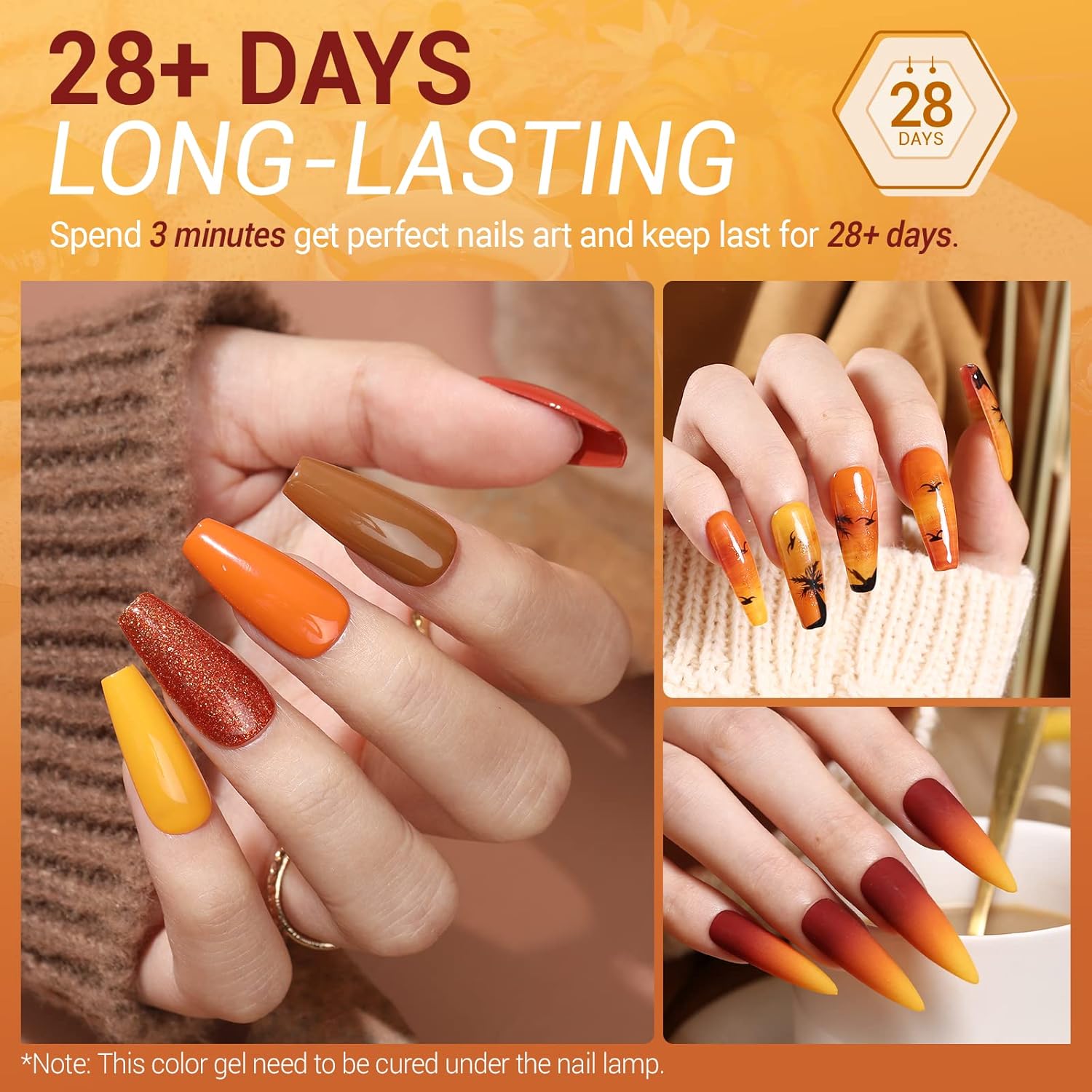 modelones Juego de esmaltes de uñas de gel, 6 colores caramelo, kit de otoño retro dorado con purpurina marrón oscuro, esmalte de uñas de gel para