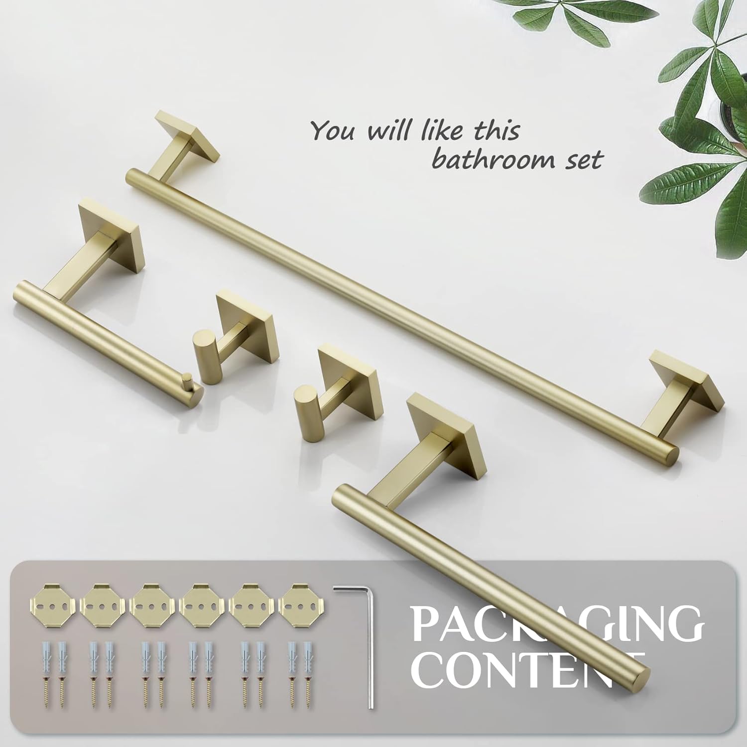 KOKOSIRI Juego de accesorios de baño de 5 piezas que incluye toallero de 24 pulgadas, soporte para toallas de 10 pulgadas, soporte para papel