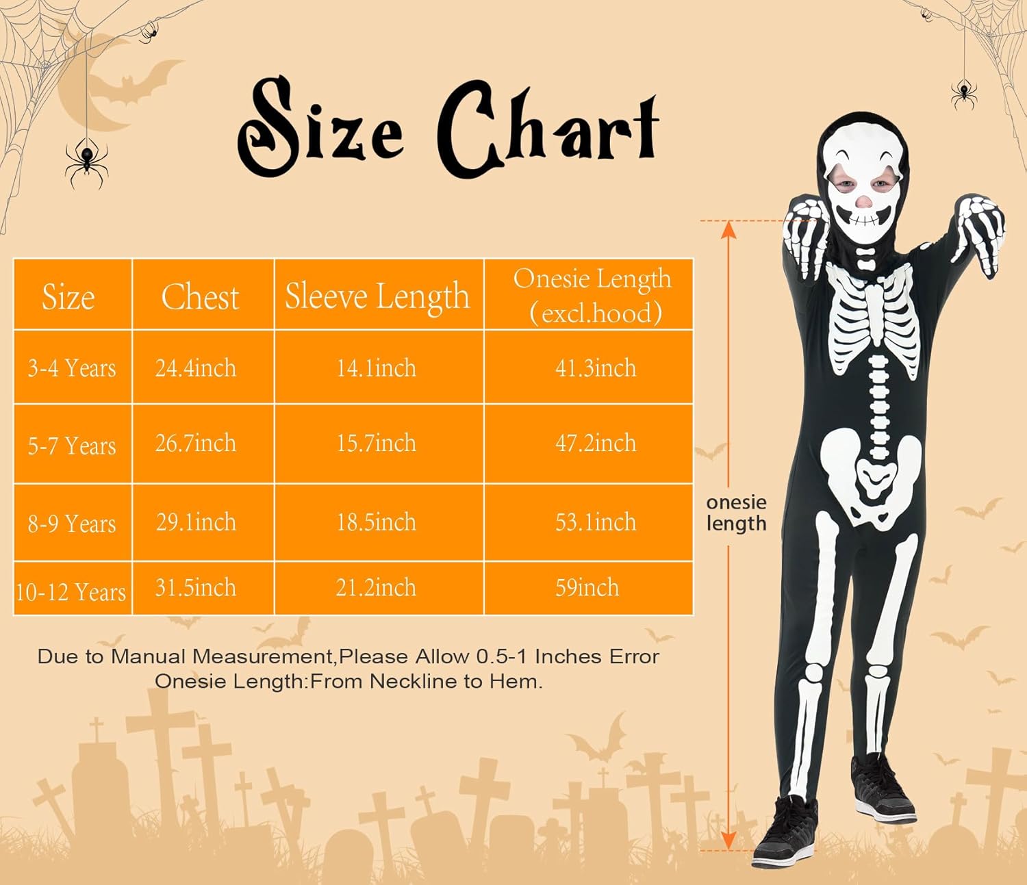FAYBOX Disfraz de esqueleto para niños, disfraz de Halloween que brilla en la oscuridad, disfraz de esqueleto para niños pequeños