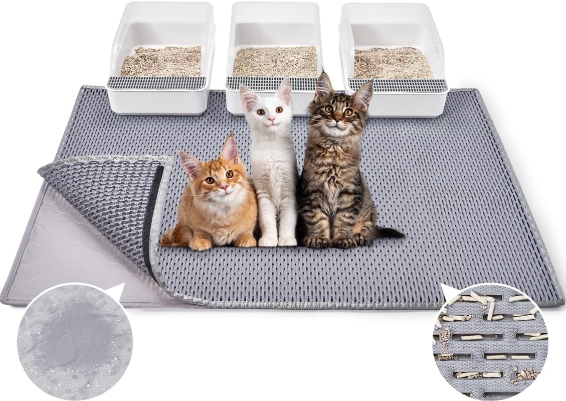 BurgeonNest Tapete de arena para gatos de 45 x 32 pulgadas, diseño de velcro, lavable extra grande XL, tapete para atrapar arena para gatitos,