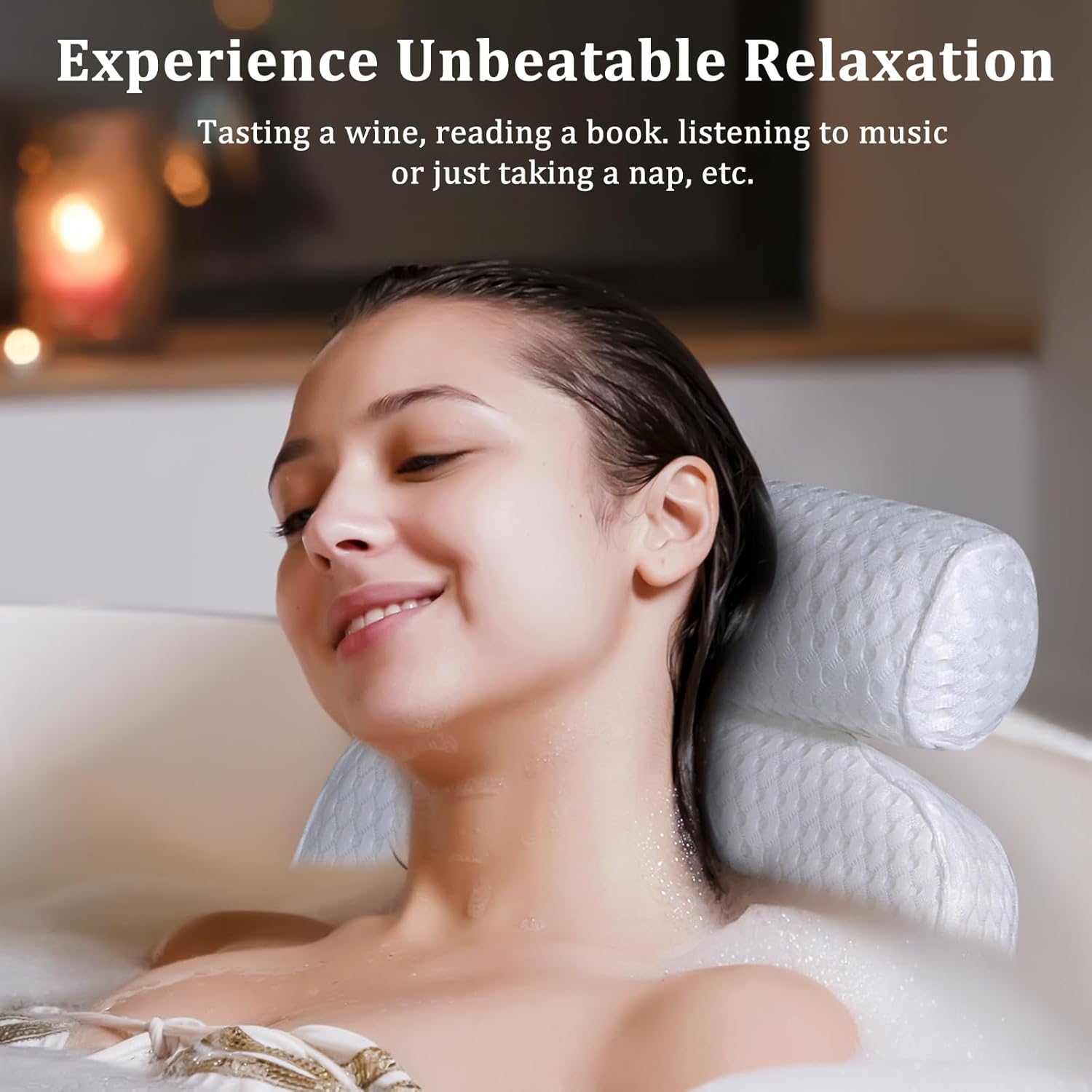 Almohada de baño para bañera, almohada de bañera, almohadas de baño para soporte de cuello y espalda de bañera, reposacabezas impermeable de fuerte