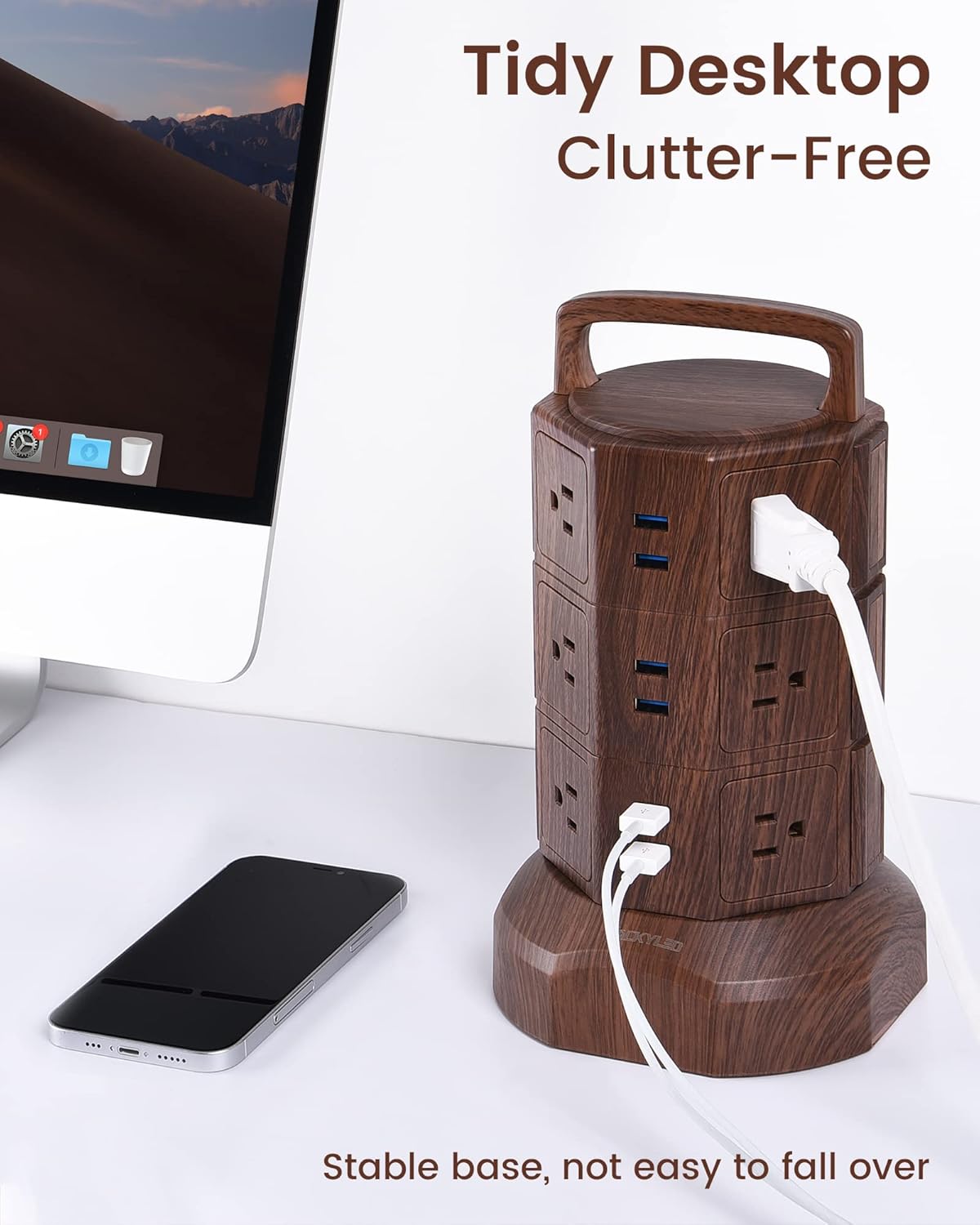 JACKYLED Regleta protectora contra sobretensiones con cable de extensión de 6.5 pies, 6 puertos USB y 12 salidas de CA, estación de carga eléctrica