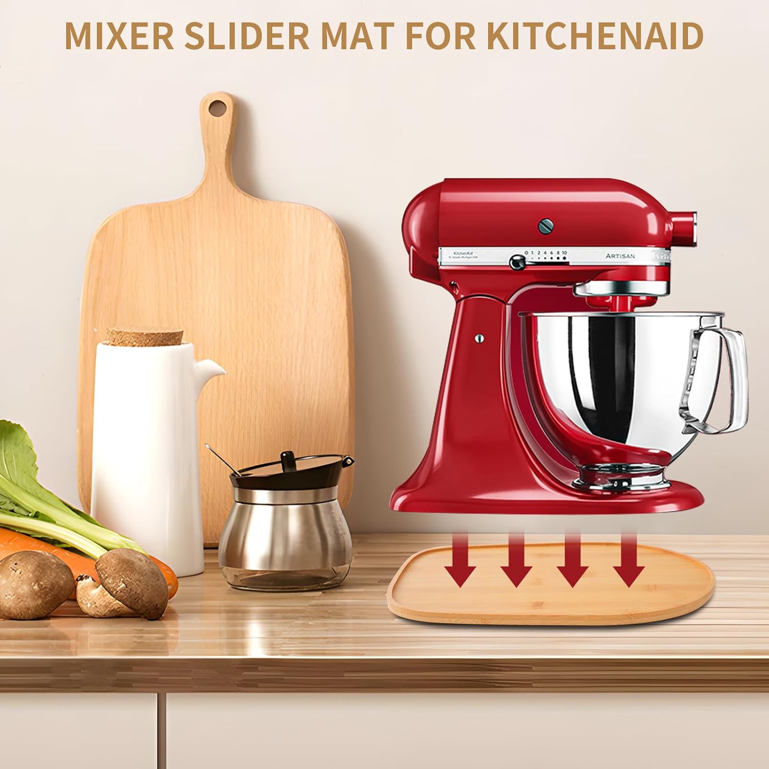 Bamboo Sliding Mat for Kitchenaid Mixer, Compatible with Kitchenaid 3.5 QT Artisan Series Tilt-Head mixer,Mixer Mover Slider Mat Pad,Kitchen