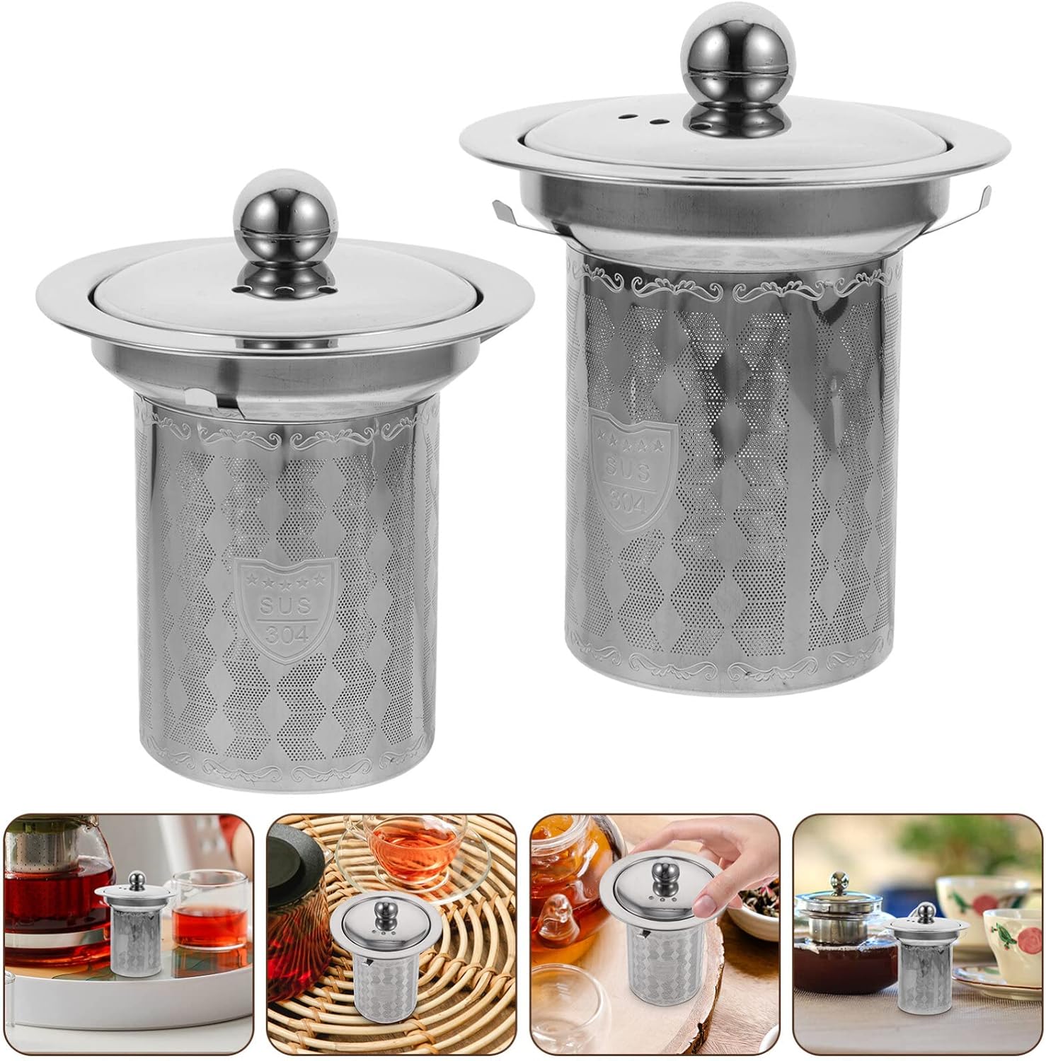 HEMOTON Colador de té con tapas, filtro de té de acero inoxidable, filtros de té, tetera de metal, accesorios para tetera, accesorios para cafetera,