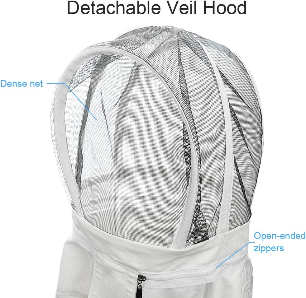 Luwint Trajes de apicultura ventilados de cuerpo completo para niños, traje de apicultor de abeja de algodón con capucha de velo de esgrima